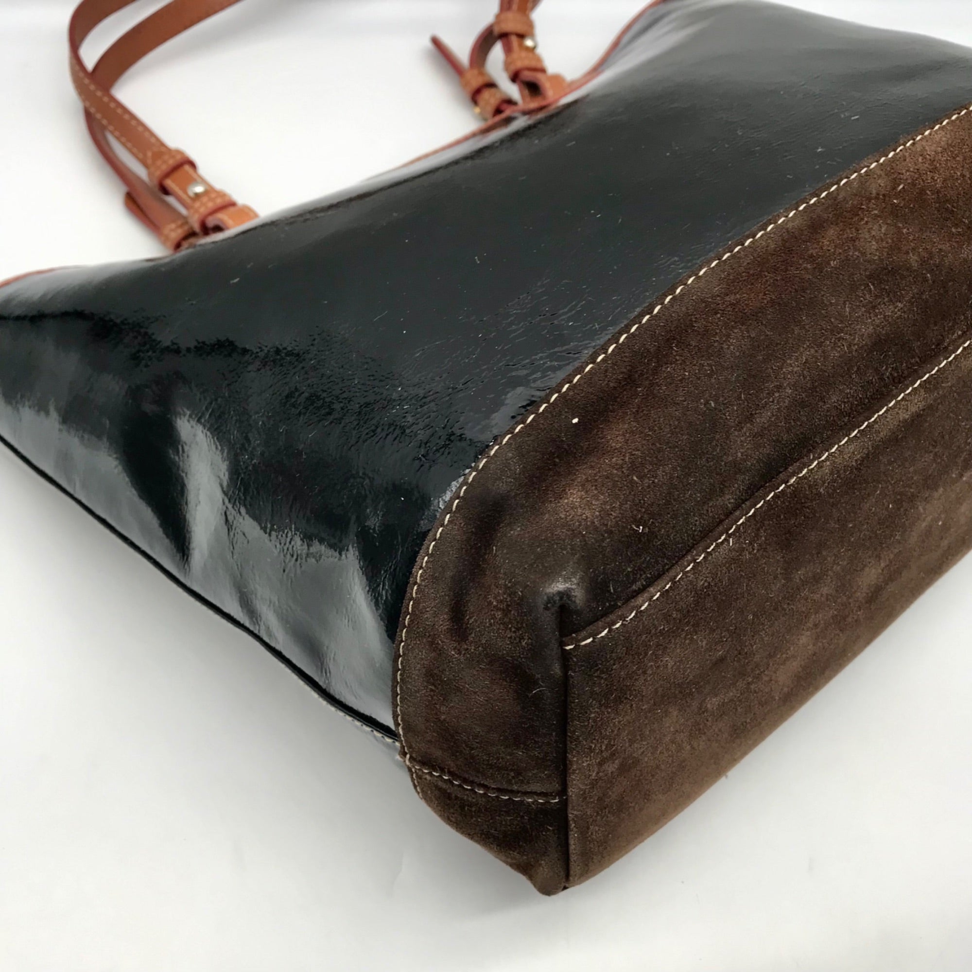 Dooney &amp; Bourke Black Patent Leather &amp; Suede Tote Bag