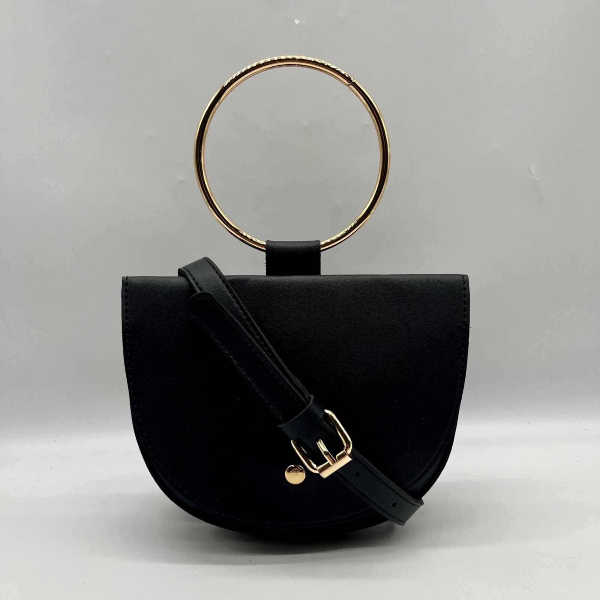 Melie Bianco Black Vegan Leather Felix Ring Crossbody Bag
