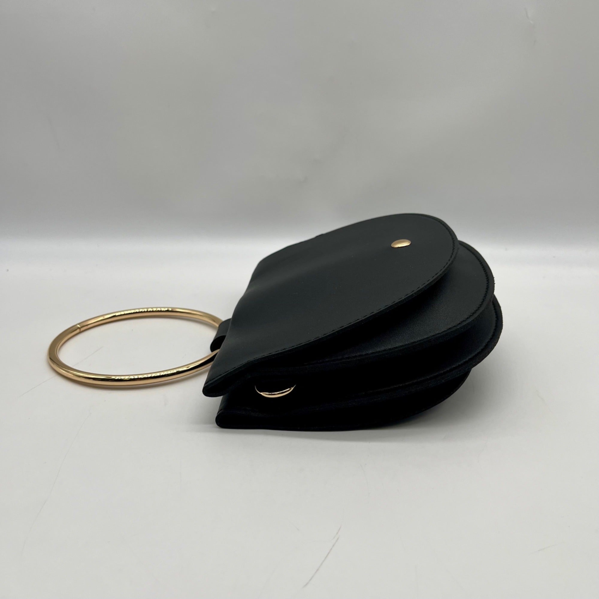 Melie Bianco Black Vegan Leather Felix Ring Crossbody Bag