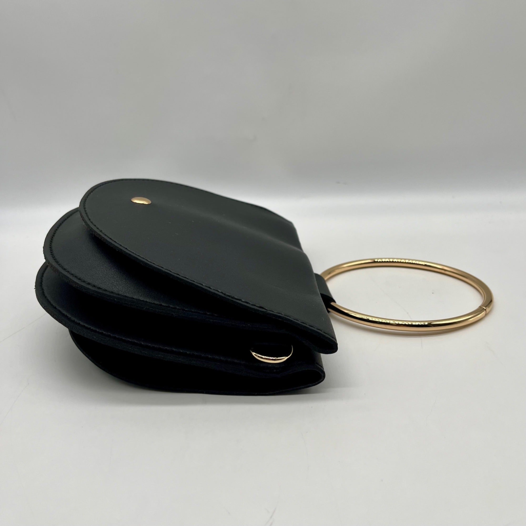Melie Bianco Black Vegan Leather Felix Ring Crossbody Bag