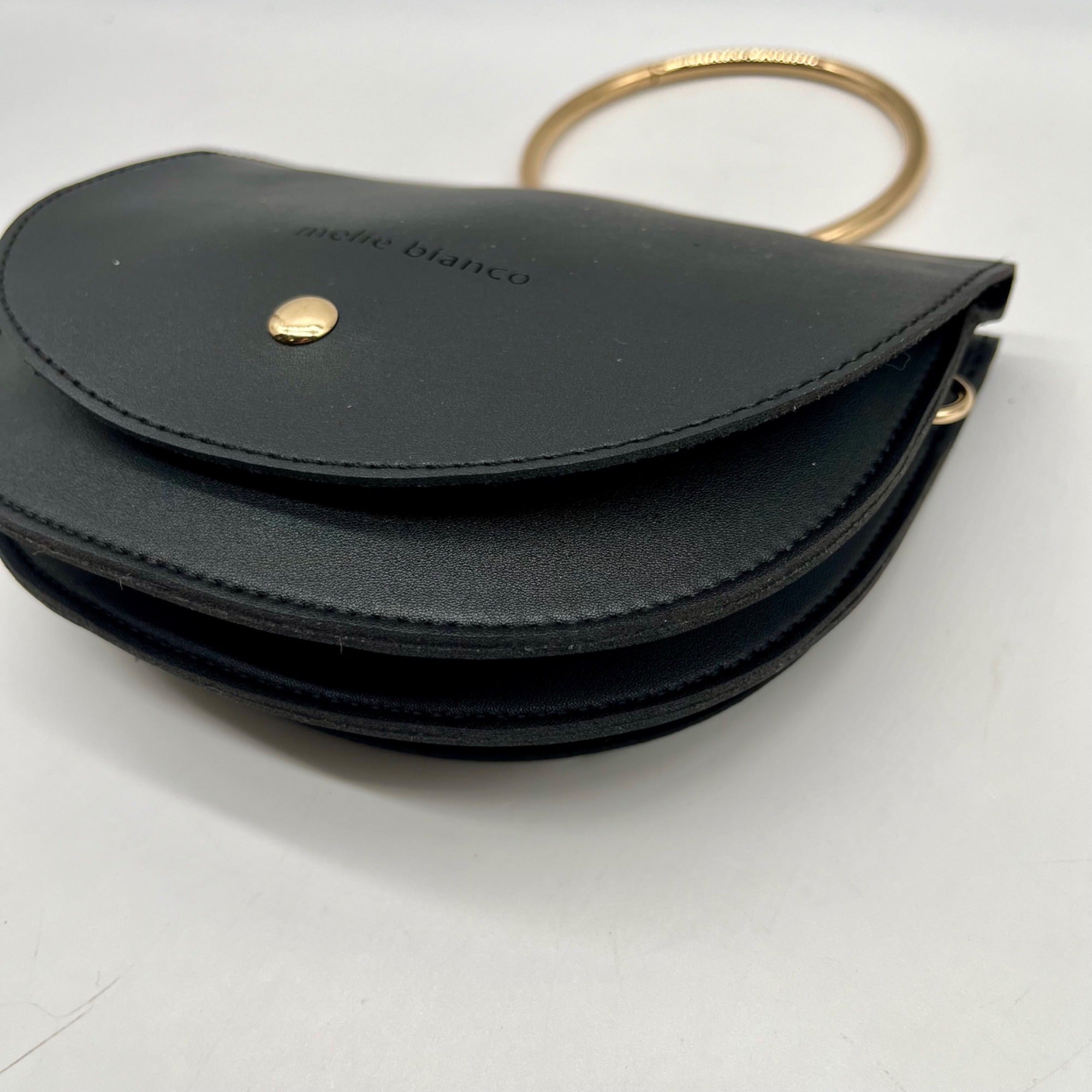 Melie Bianco Black Vegan Leather Felix Ring Crossbody Bag