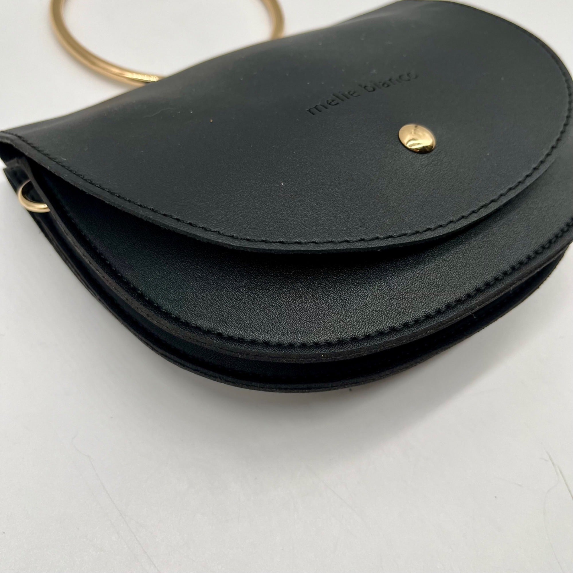 Melie Bianco Black Vegan Leather Felix Ring Crossbody Bag