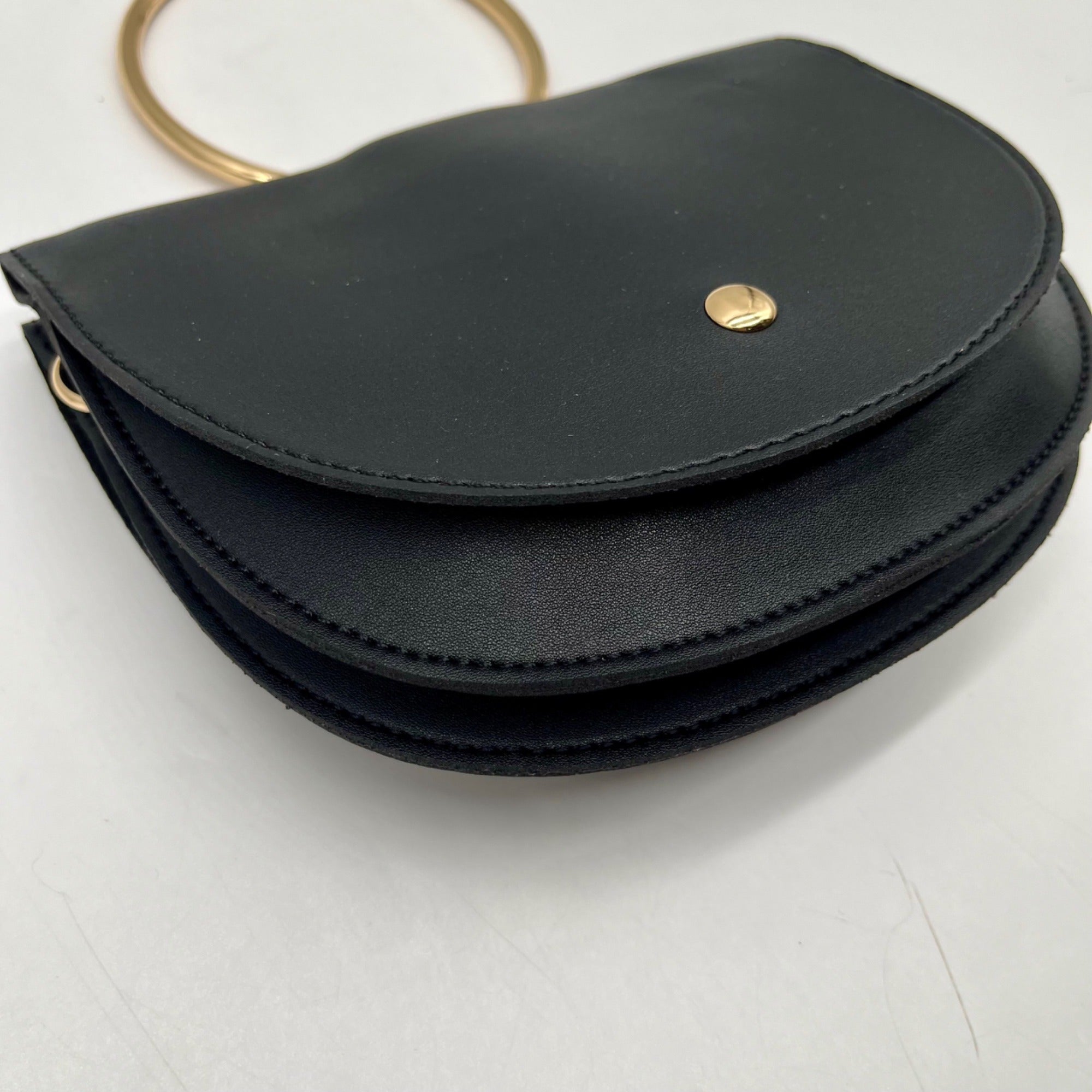 Melie Bianco Black Vegan Leather Felix Ring Crossbody Bag