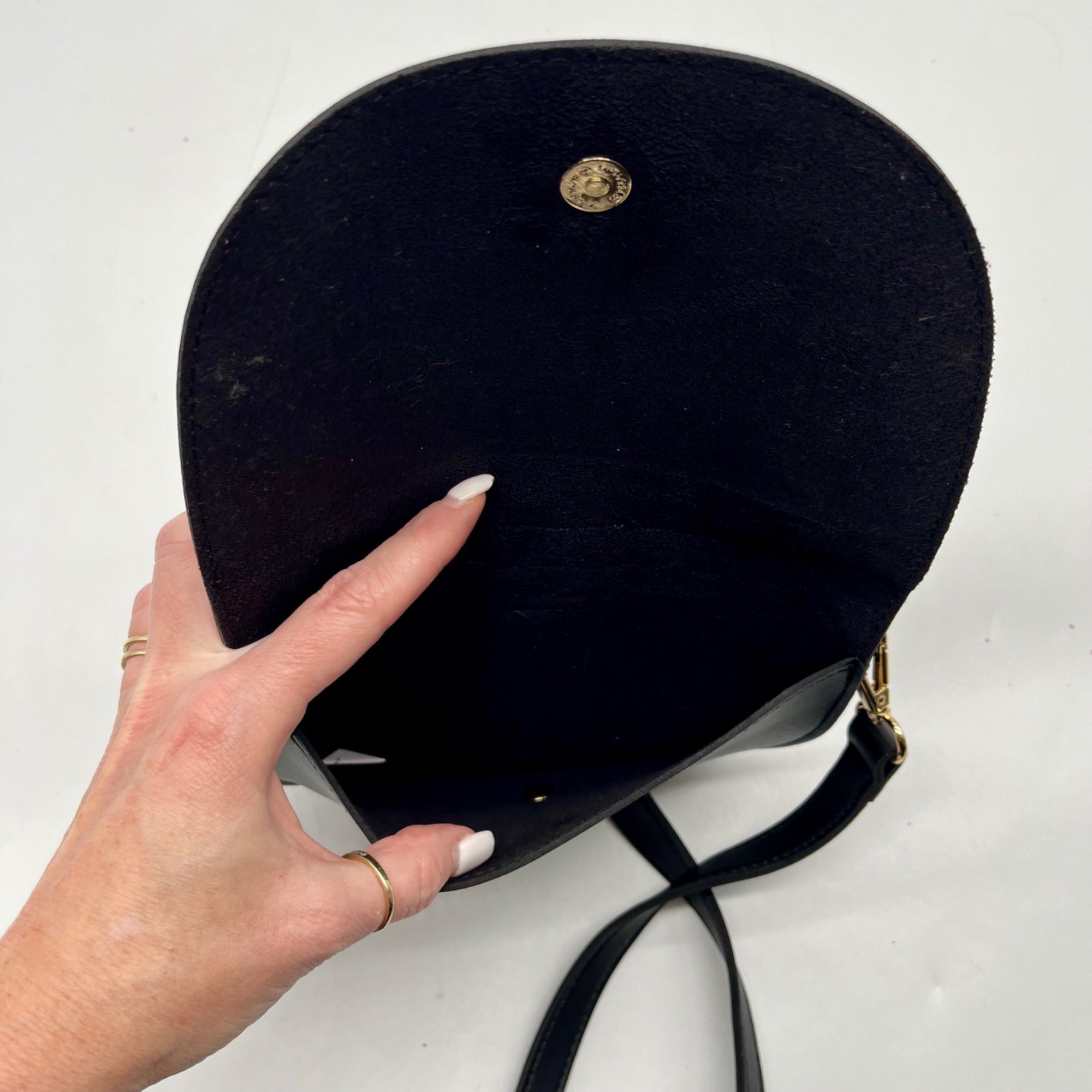 Melie Bianco Black Vegan Leather Felix Ring Crossbody Bag