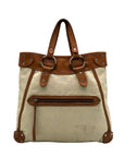 Ruehl No. 925 Off White Canvas Brown Leather Tote Bag