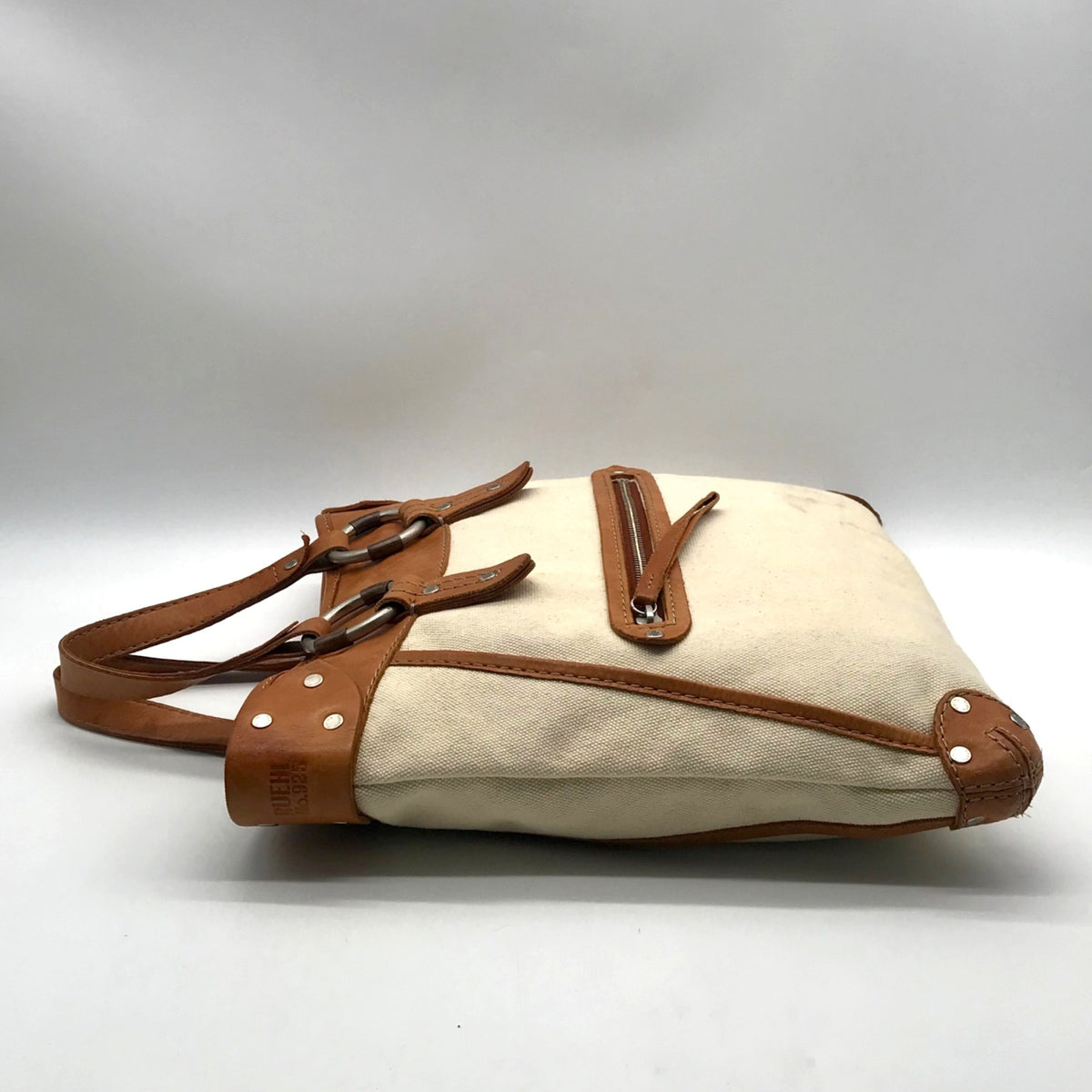 Ruehl No. 925 Off White Canvas Brown Leather Tote Bag