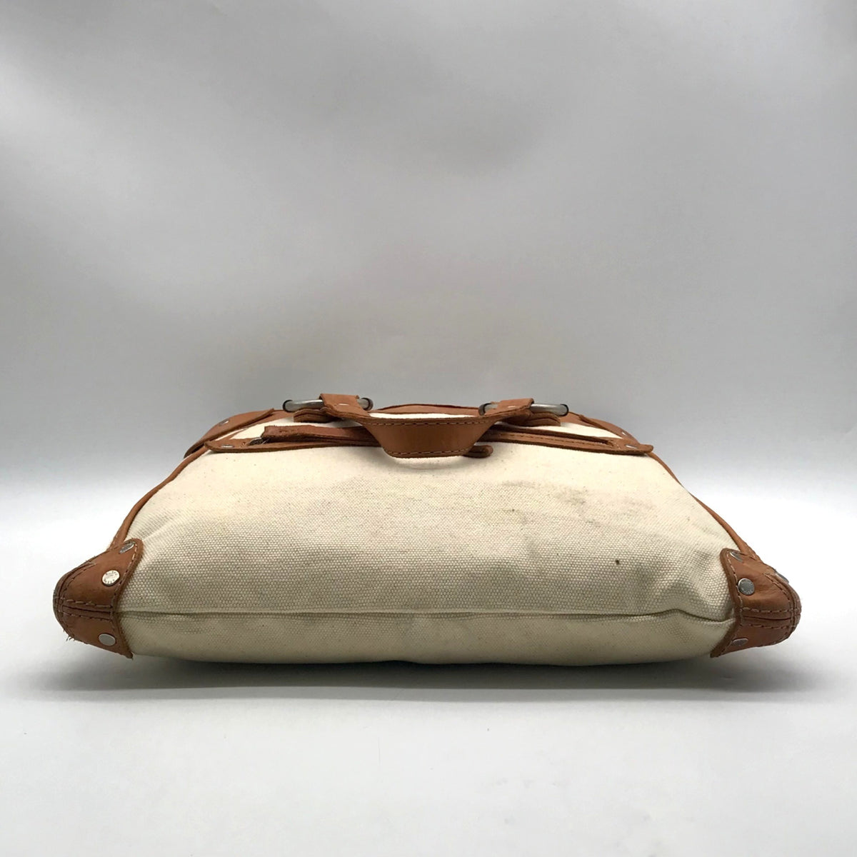 Ruehl No. 925 Off White Canvas Brown Leather Tote Bag