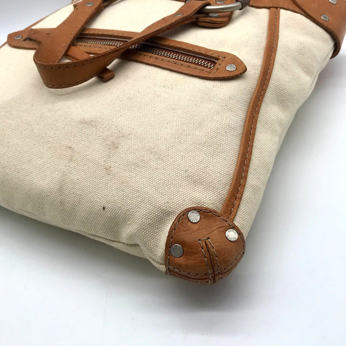 Ruehl No. 925 Off White Canvas Brown Leather Tote Bag