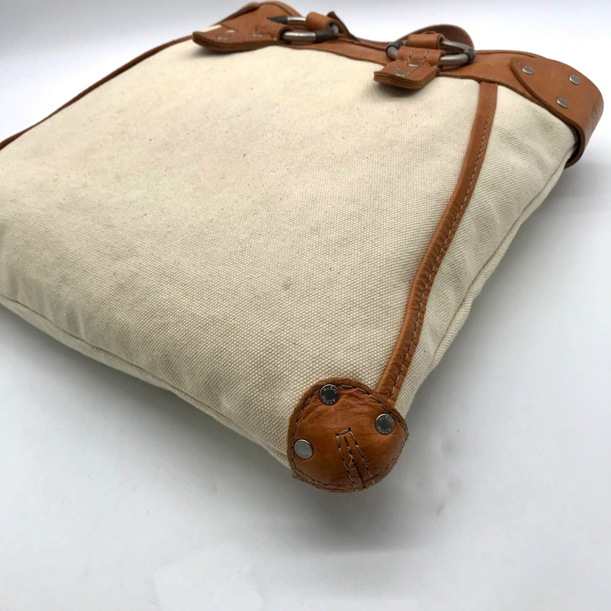 Ruehl No. 925 Off White Canvas Brown Leather Tote Bag