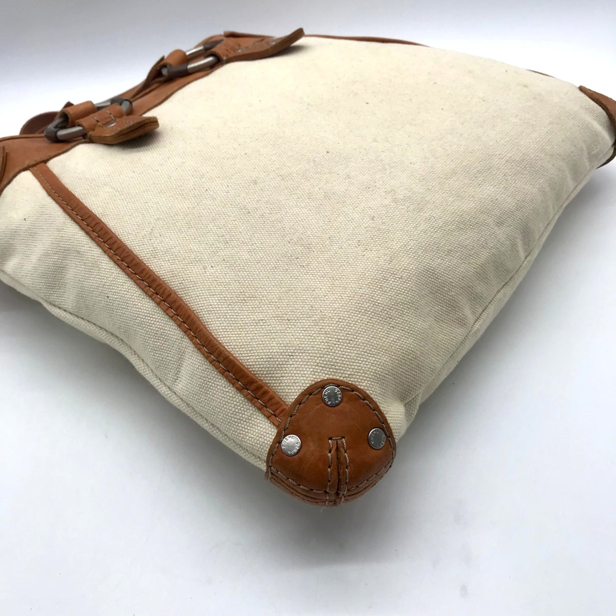 Ruehl No. 925 Off White Canvas Brown Leather Tote Bag