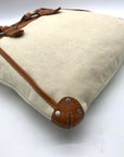 Ruehl No. 925 Off White Canvas Brown Leather Tote Bag