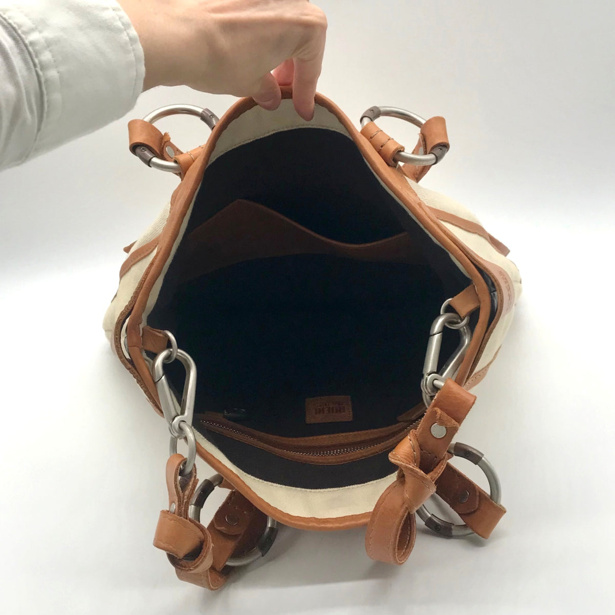 Ruehl No. 925 Off White Canvas Brown Leather Tote Bag