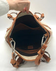 Ruehl No. 925 Off White Canvas Brown Leather Tote Bag