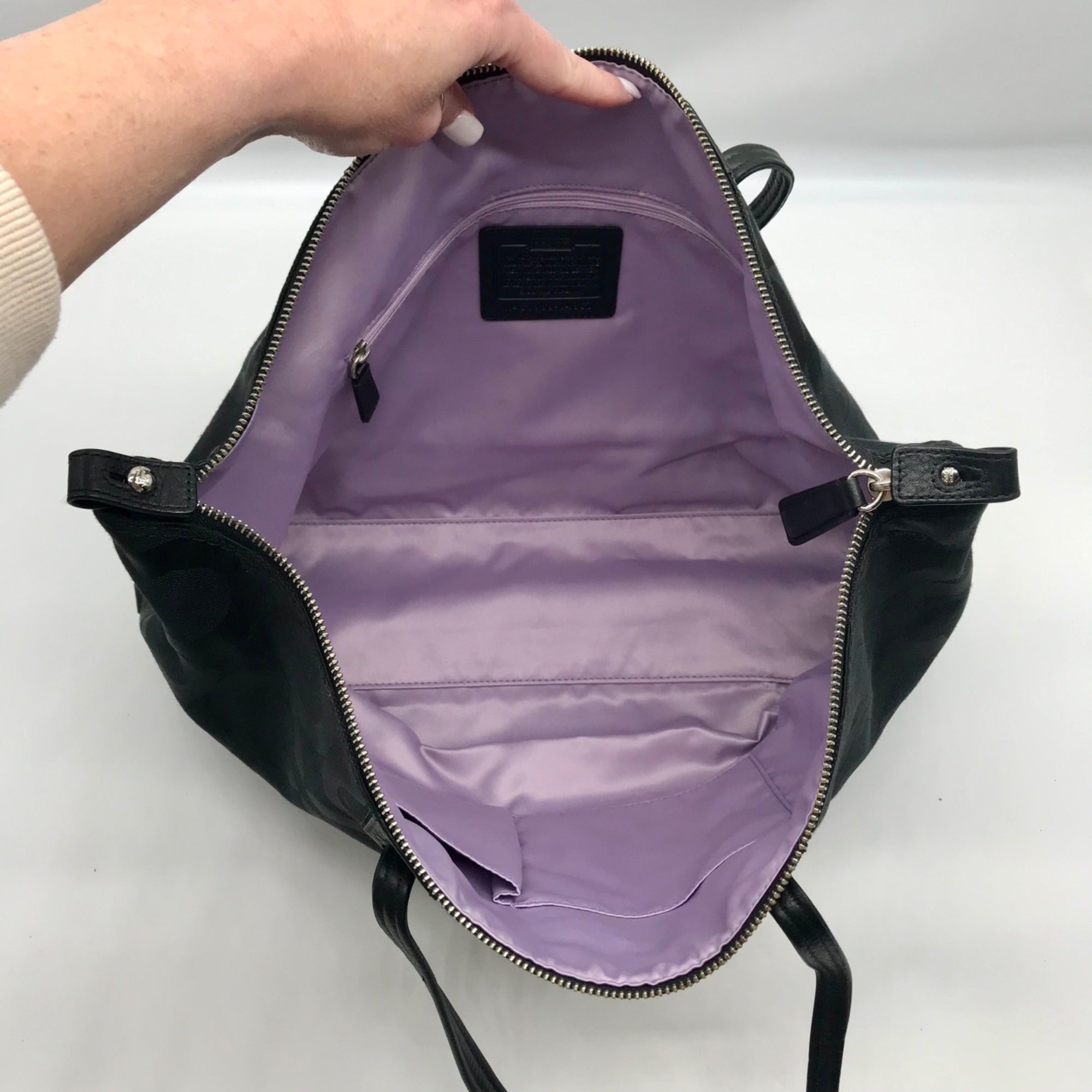 Coach Black Canvas Leather Julia OP Art Shoulder Tote Bag 14963