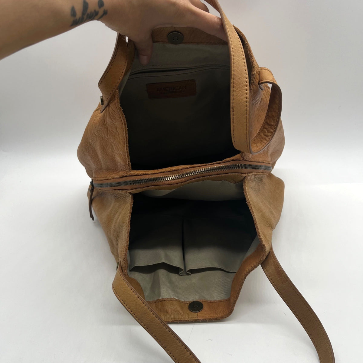 American Leather CO. Tan Lenox Triple Entry Satchel Bag