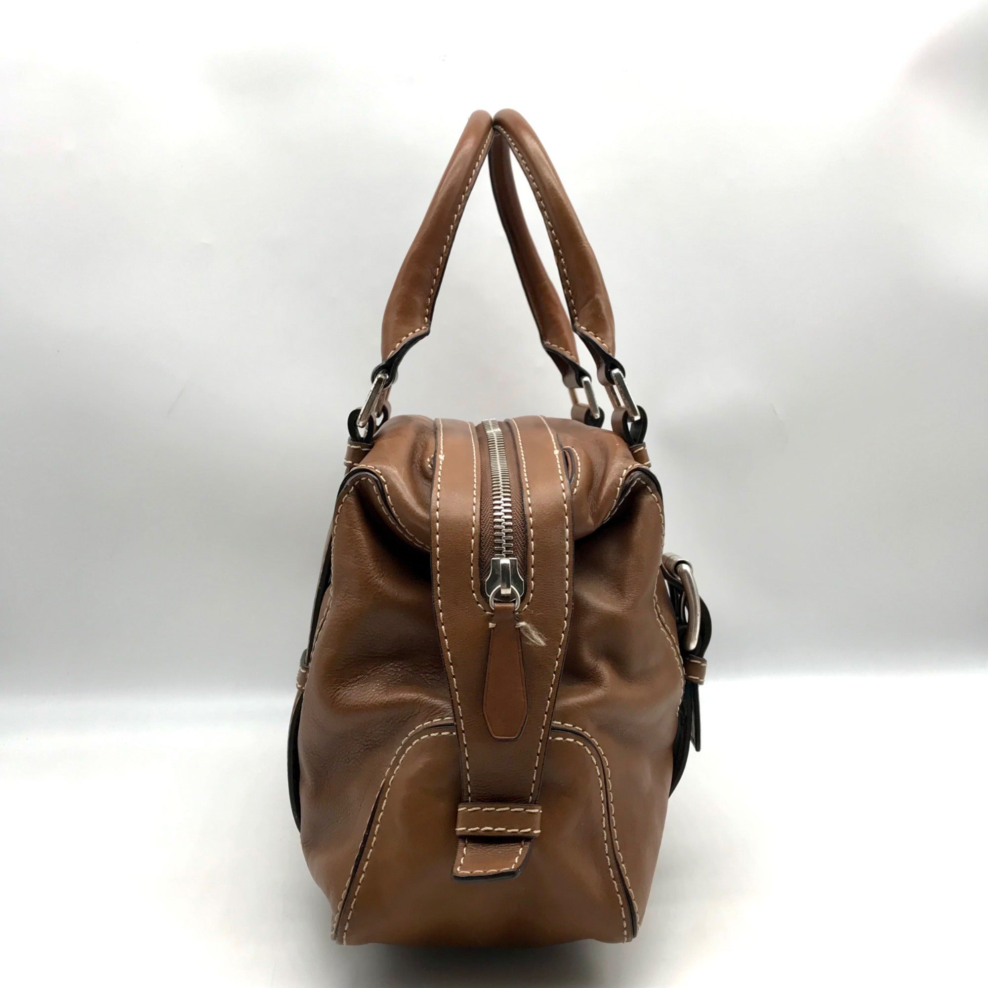 Michael Kors Brown Leather Bowler Satchel Bag