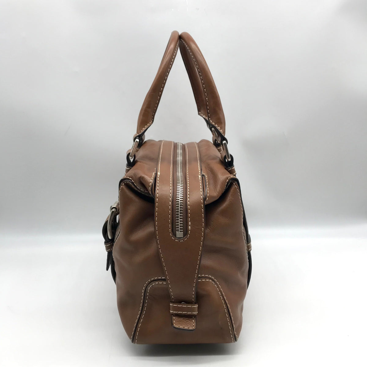 Michael Kors Brown Leather Bowler Satchel Bag