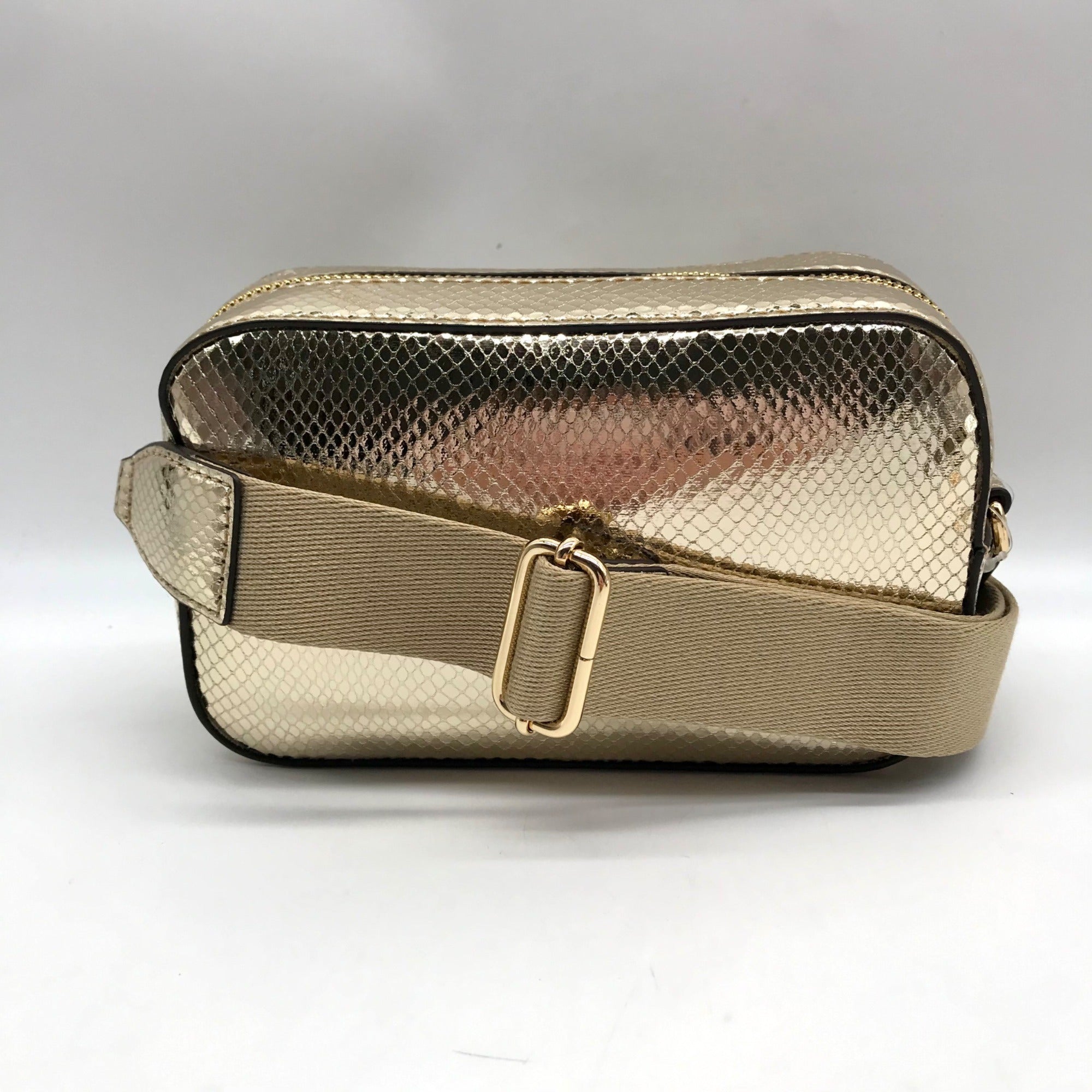 Michael Kors Metallic Gold Leather Maisie 2-In-1 Camera Crossbody Bag