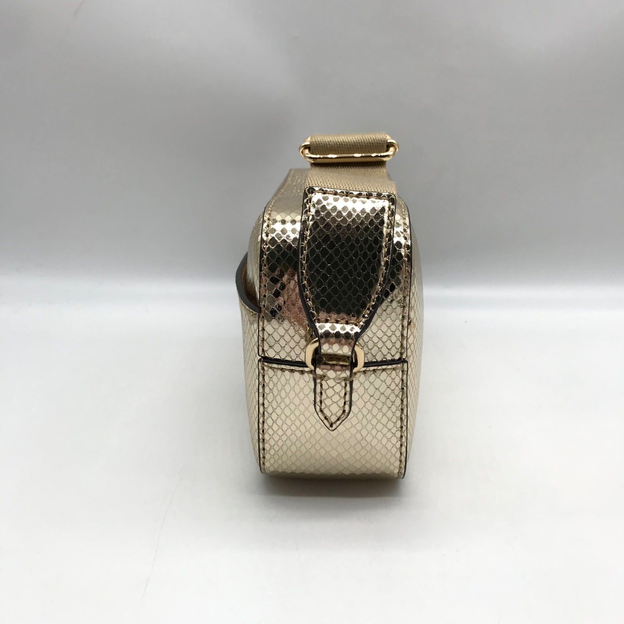 Michael Kors Metallic Gold Leather Maisie 2-In-1 Camera Crossbody Bag