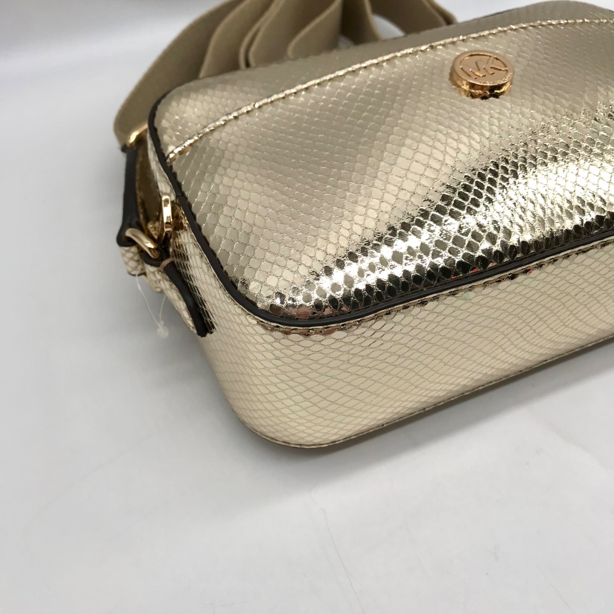 Michael Kors Metallic Gold Leather Maisie 2-In-1 Camera Crossbody Bag