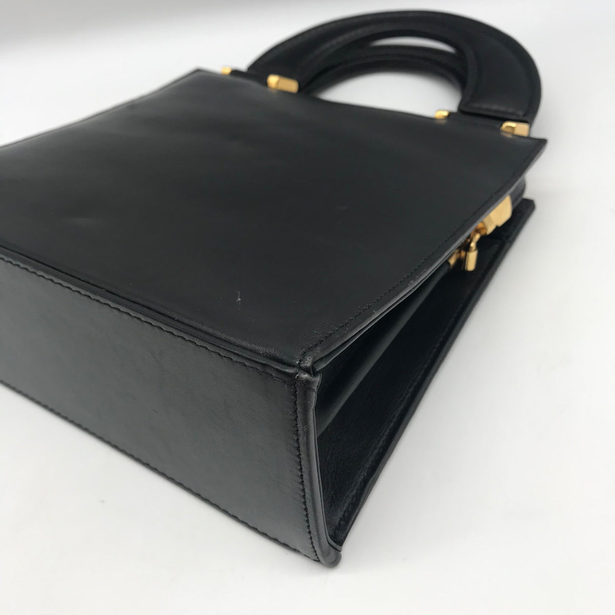 Hardy Amies Black Leather Top Handle Convertible Satchel
