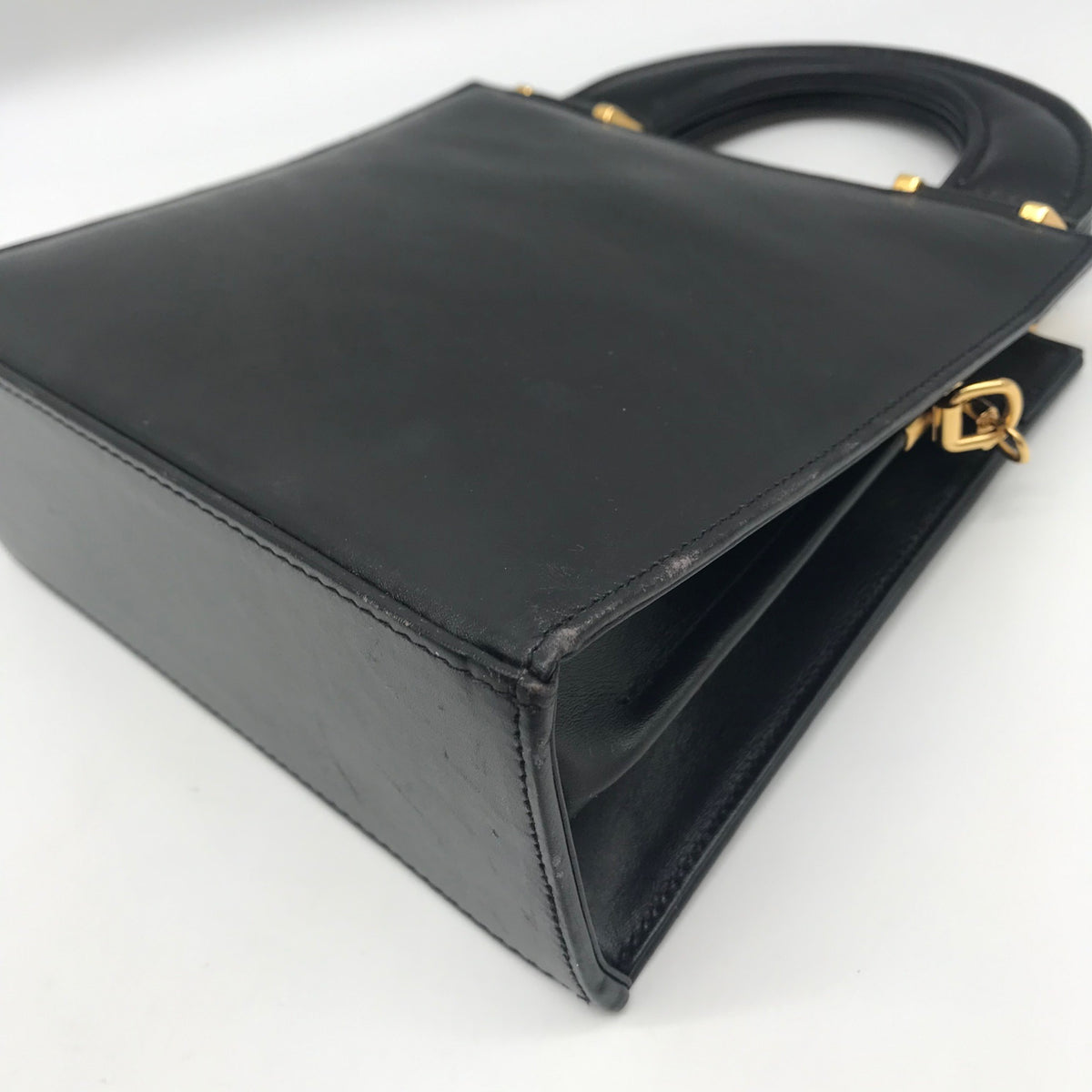 Hardy Amies Black Leather Top Handle Convertible Satchel