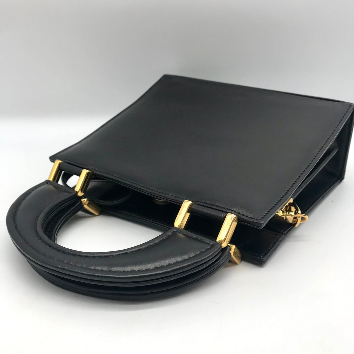 Hardy Amies Black Leather Top Handle Convertible Satchel