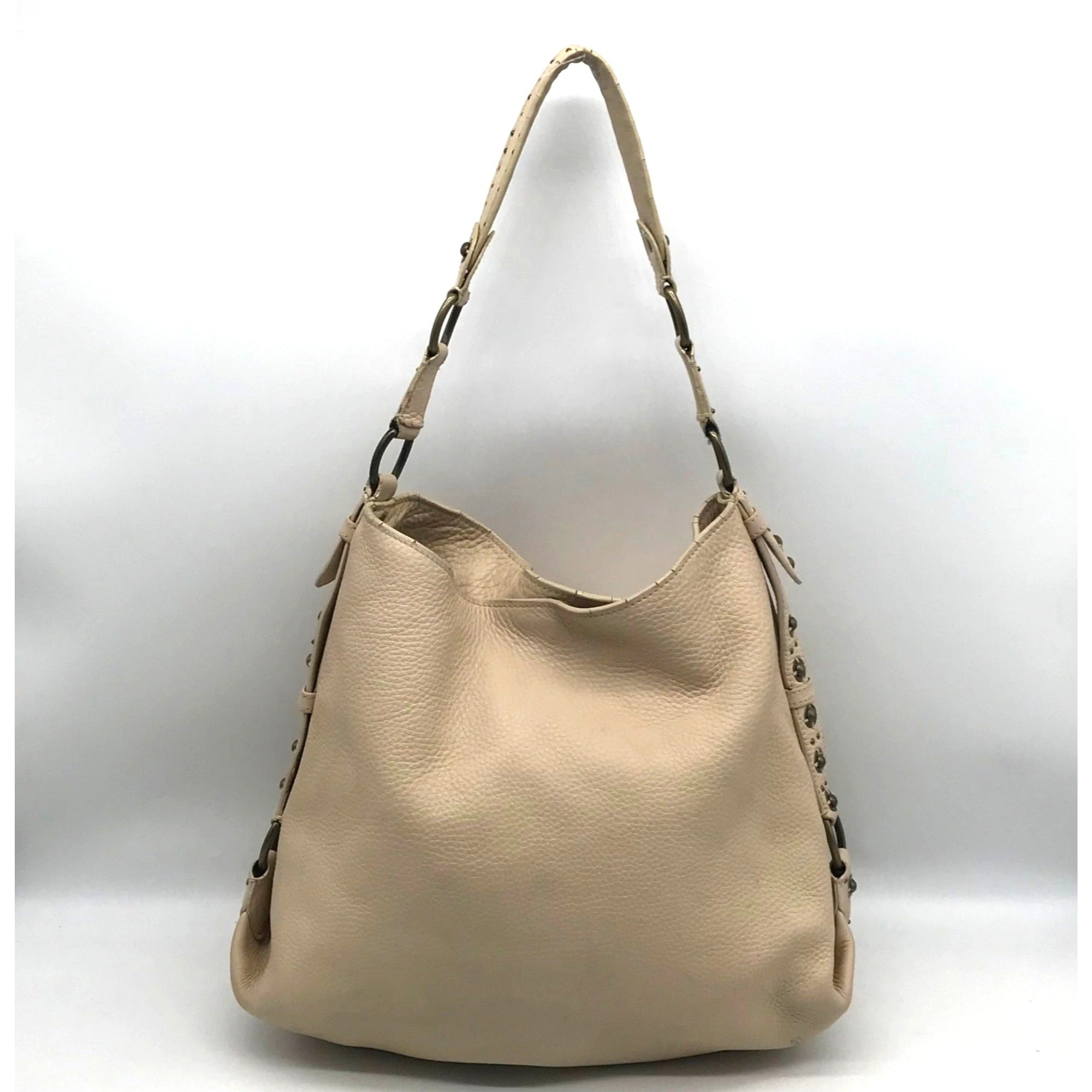 Cole Haan Cream Leather Studded Hobo Bag