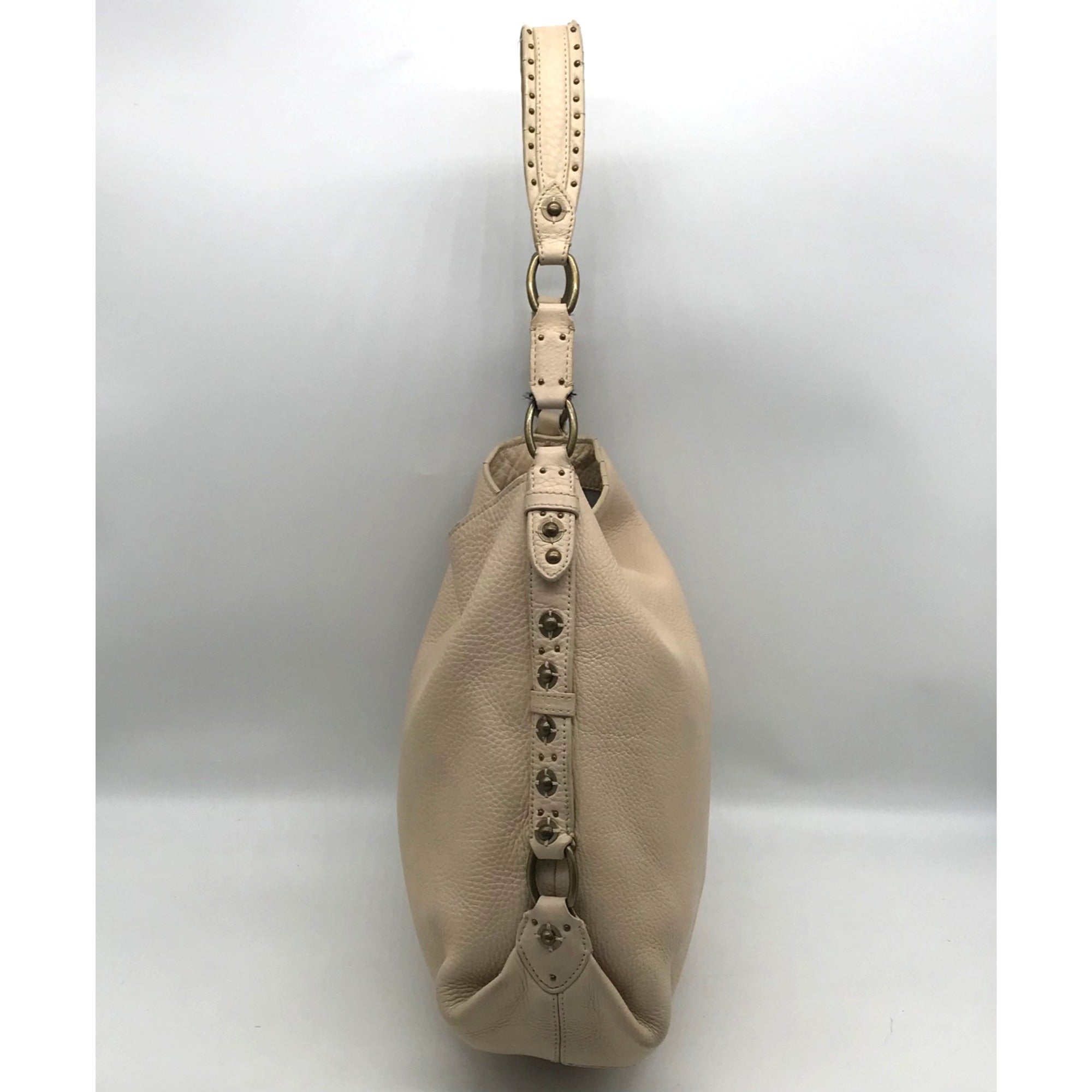 Cole Haan Cream Leather Studded Hobo Bag
