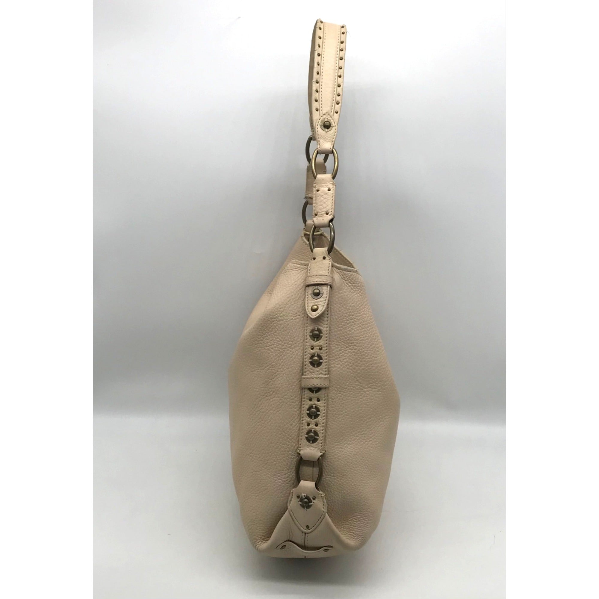 Cole Haan Cream Leather Studded Hobo Bag