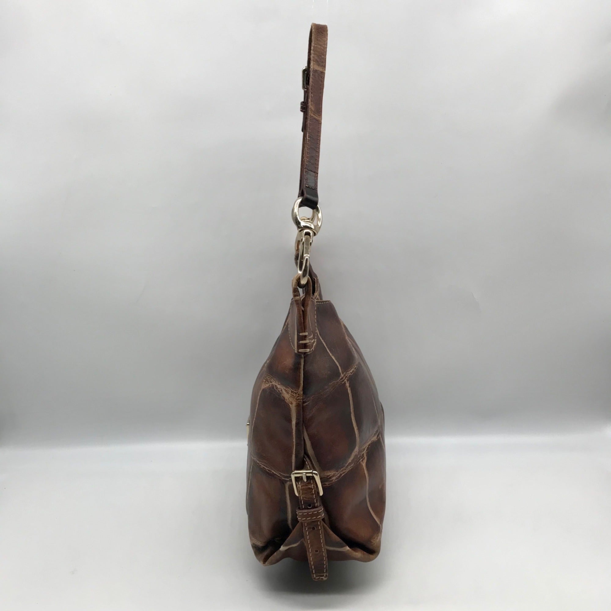 Dooney &amp; Bourke Brown Crocodile Embossed Shoulder Bag
