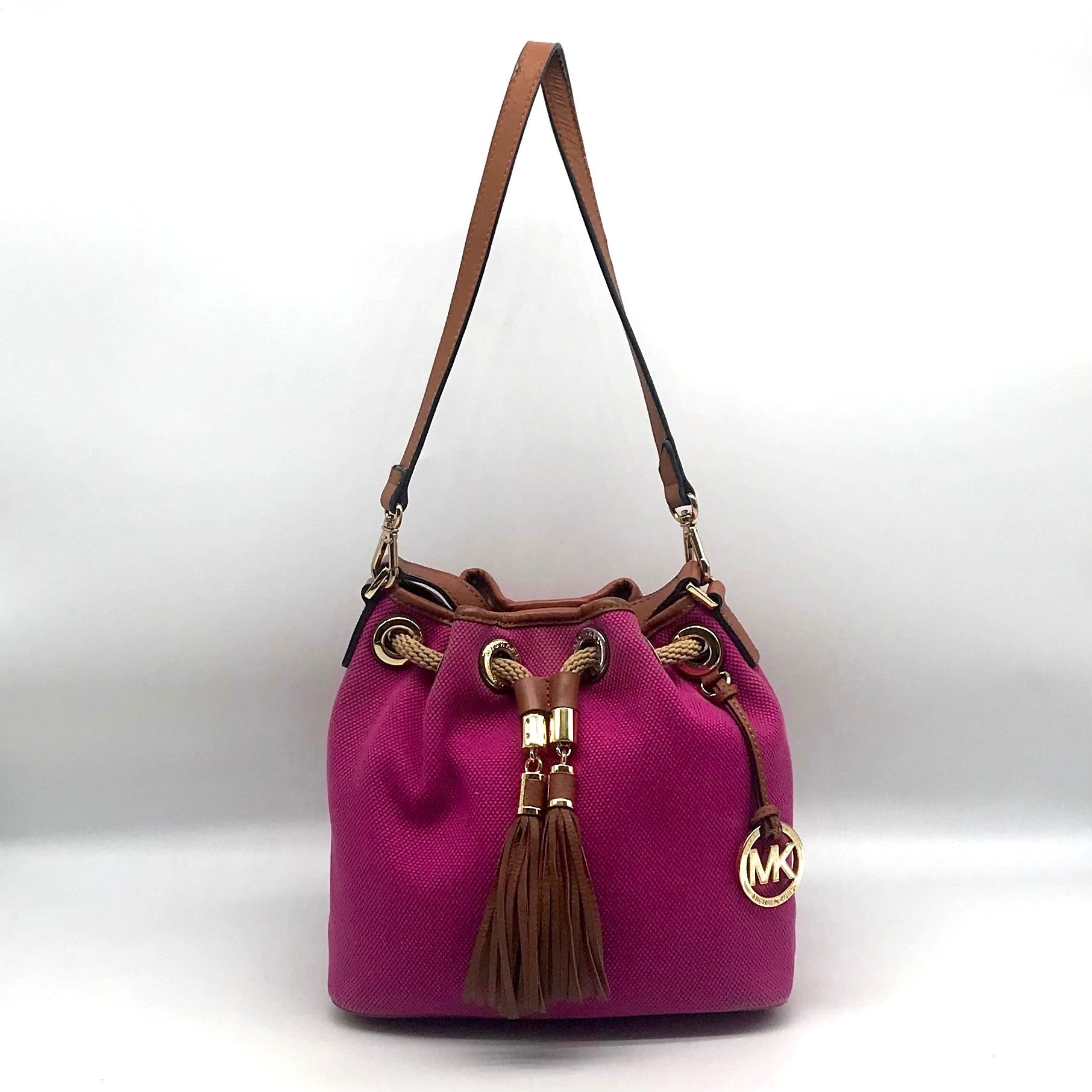 Michael Kors Fuchsia Canvas Marina Gathered Tote Bag