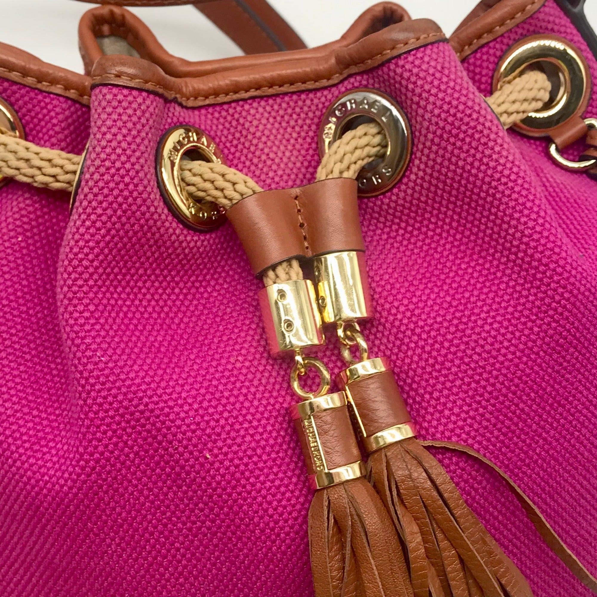 Michael Kors Fuchsia Canvas Marina Gathered Tote Bag