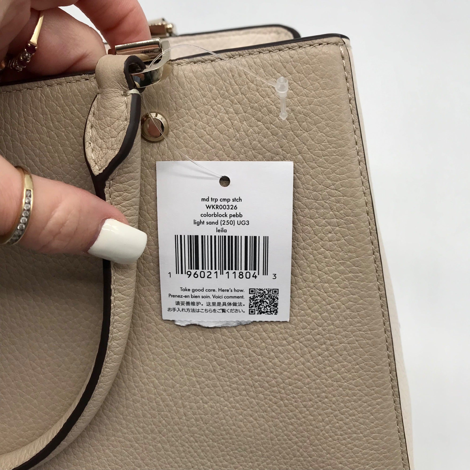Kate Spade Light Sand Pebbled Leather Leila Convertible Satchel