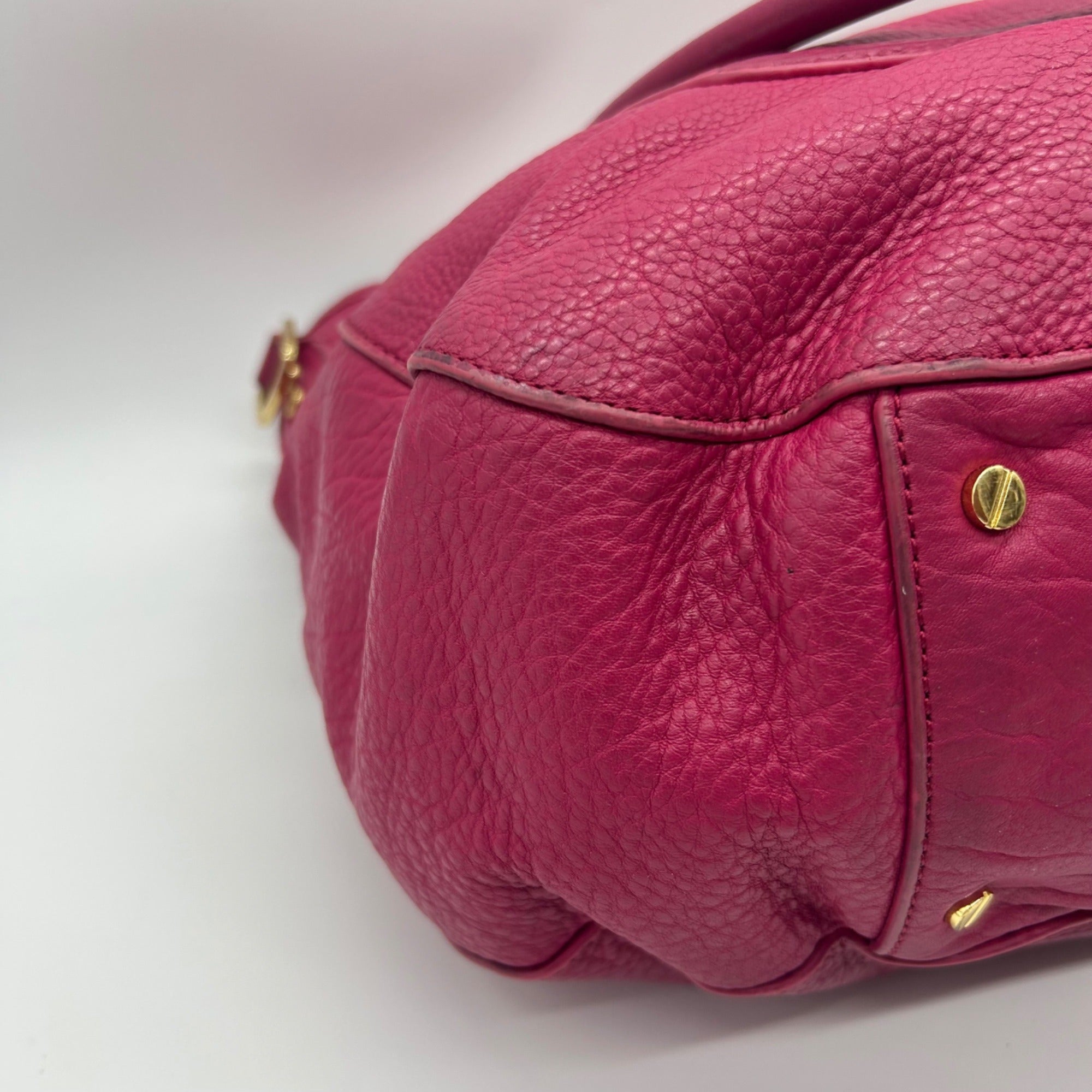 Tory Burch Amanda Magenta Pink Pebbled Leather Hobo Bag