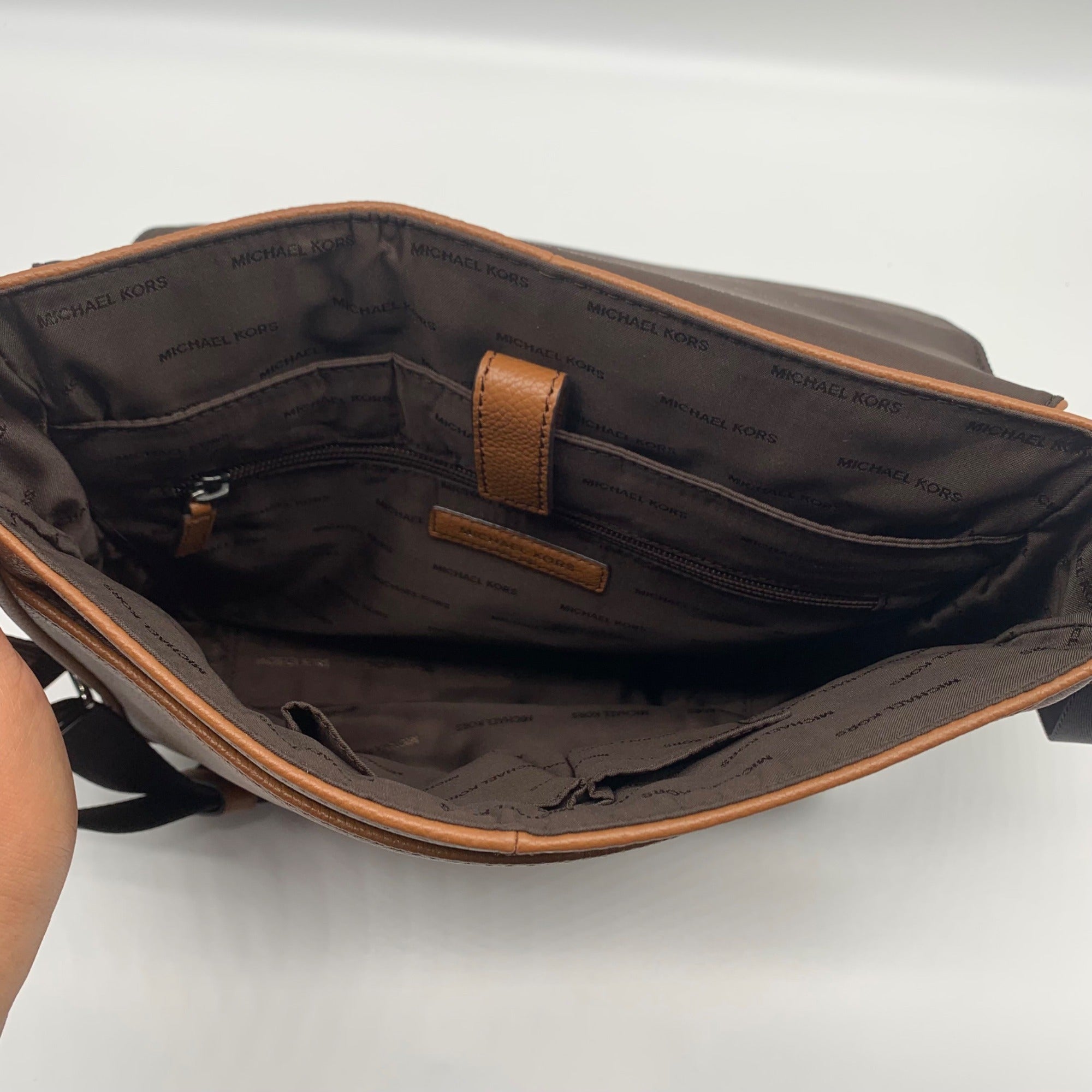 Michael Kors Medium Brown Crossgrain Leather Harrison Messenger Bag
