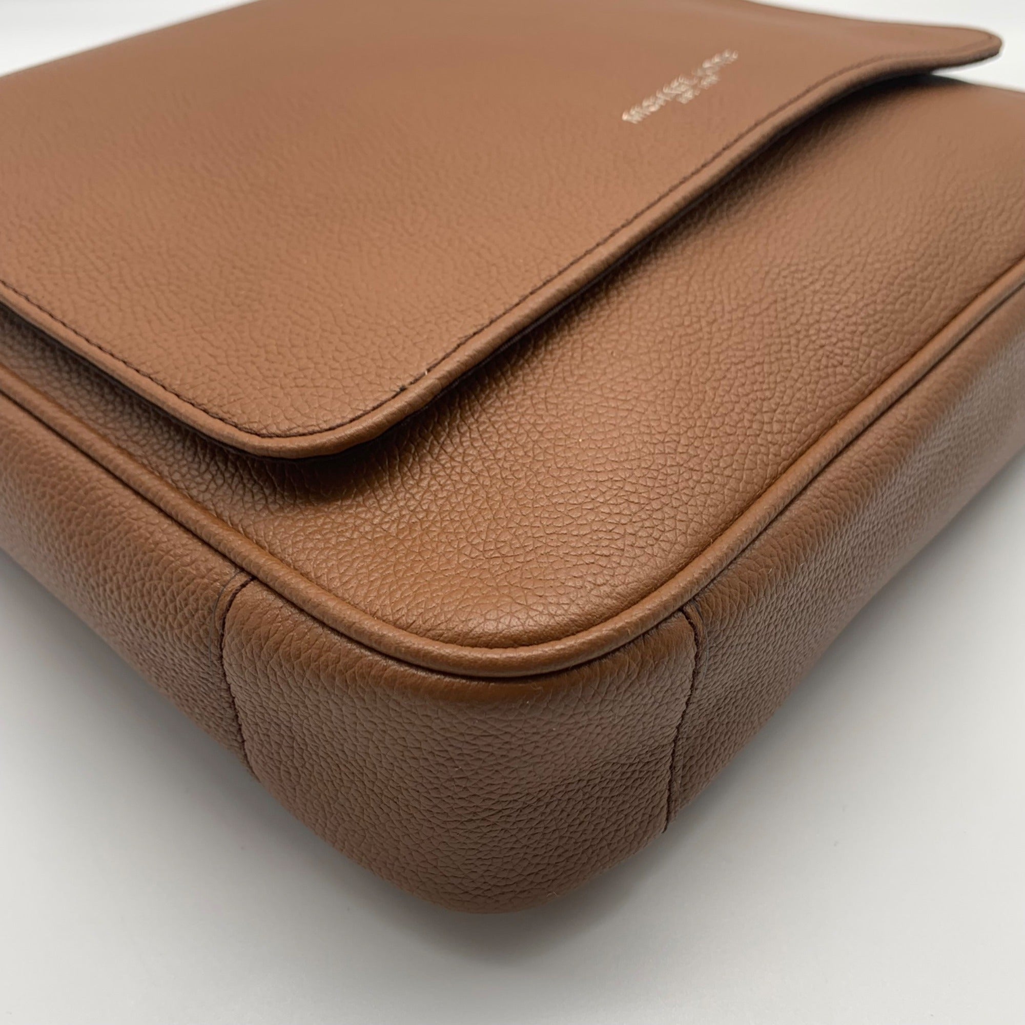 Michael Kors Medium Brown Crossgrain Leather Harrison Messenger Bag