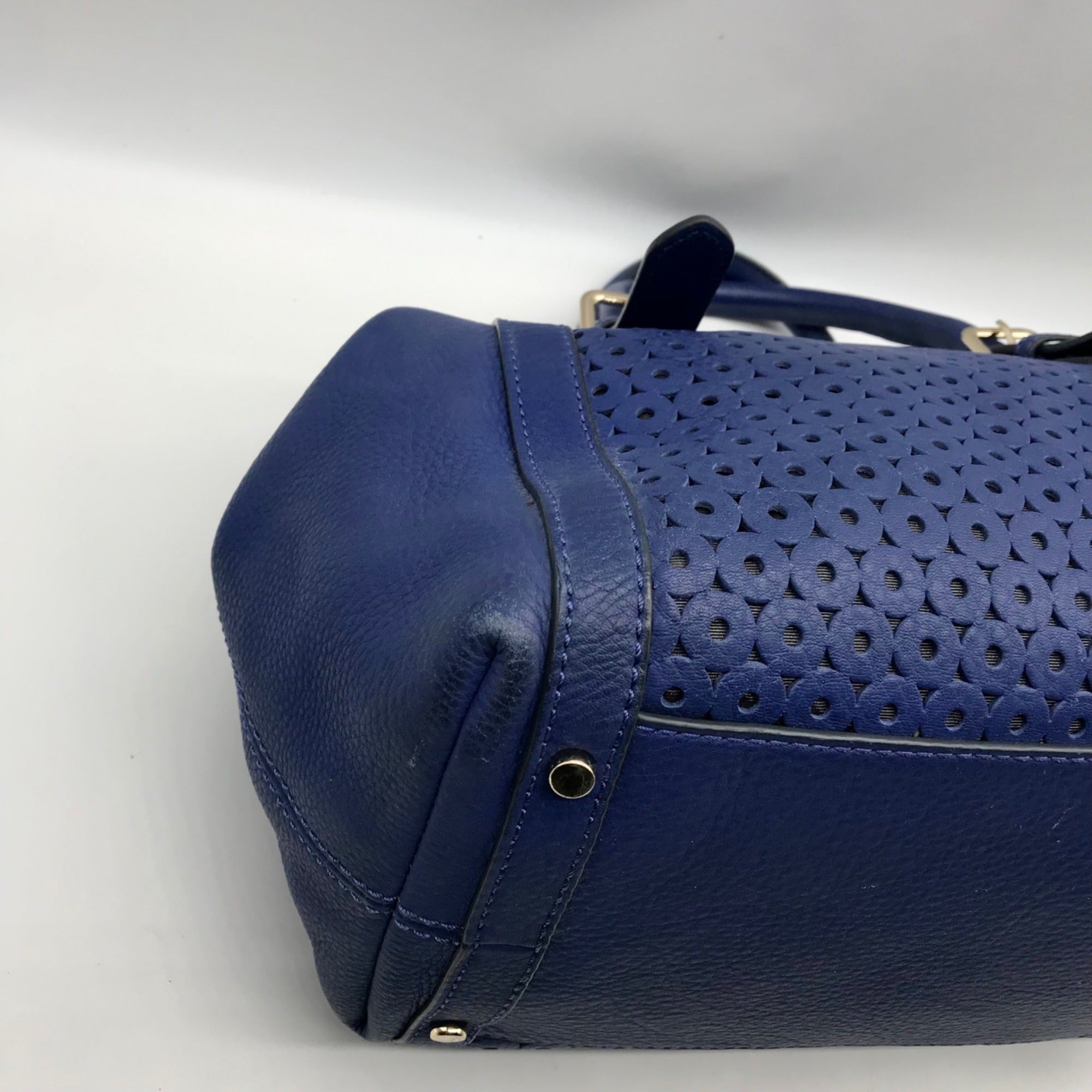Kate Spade Atlantic Blue Leather Mercer Isle Sloan Perforated Satchel