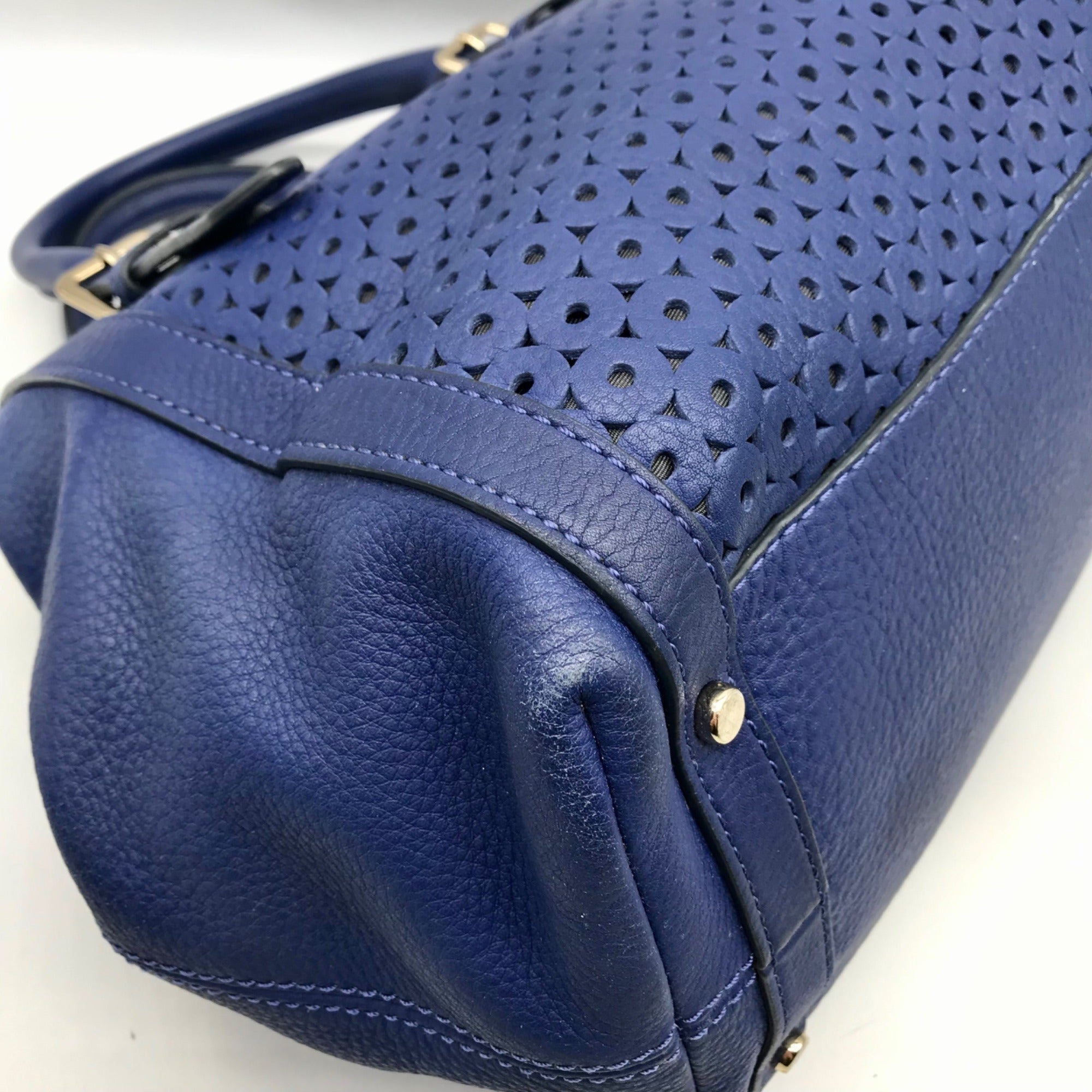 Kate Spade Atlantic Blue Leather Mercer Isle Sloan Perforated Satchel