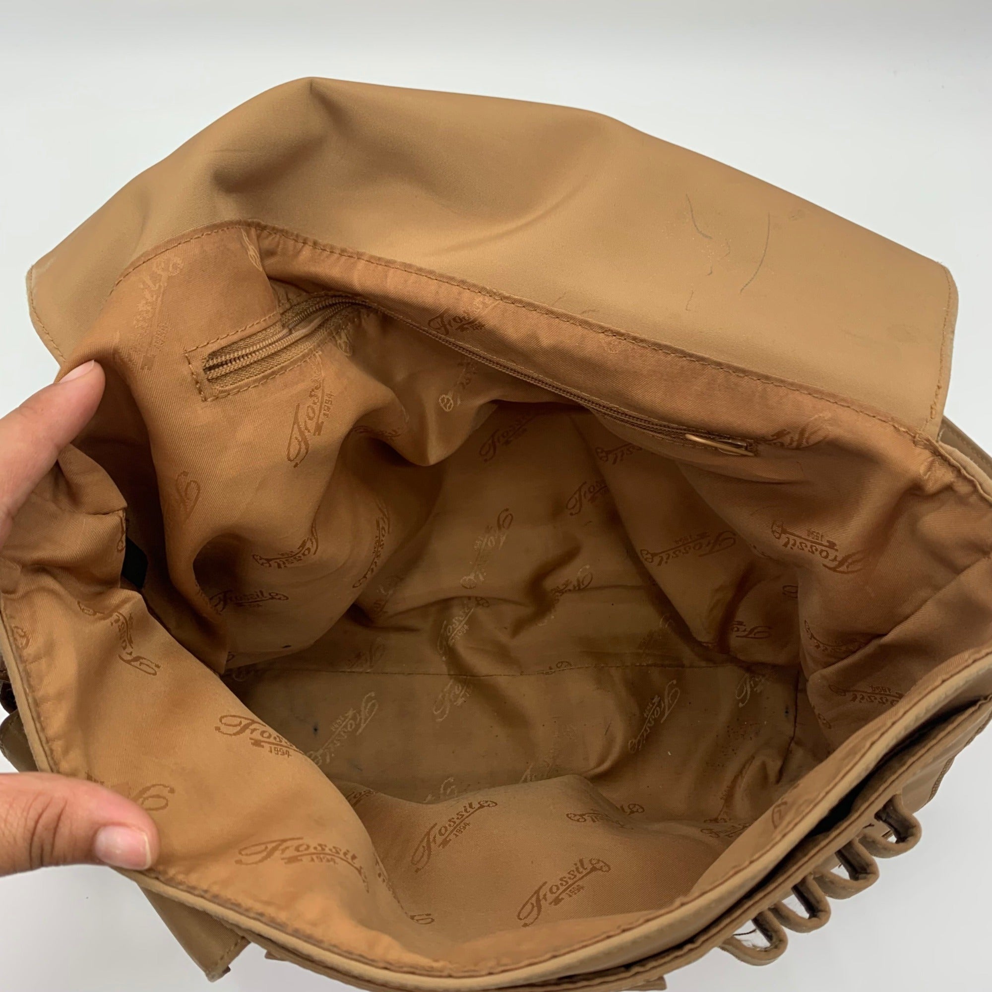 Fossil Brown Leather Multi-Pocket Work Shoulder Bag