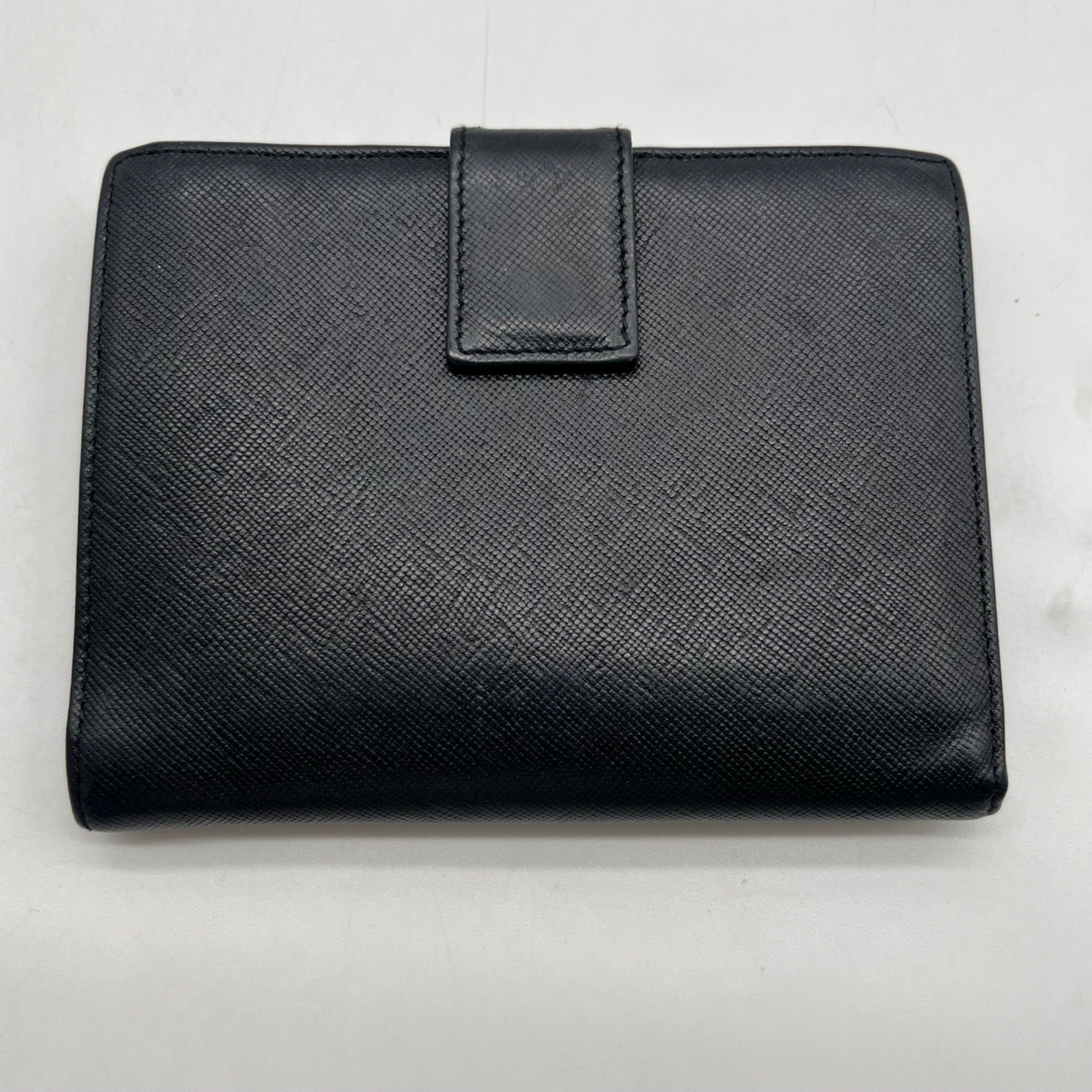 Prada Saffiano Black Leather Flap Wallet