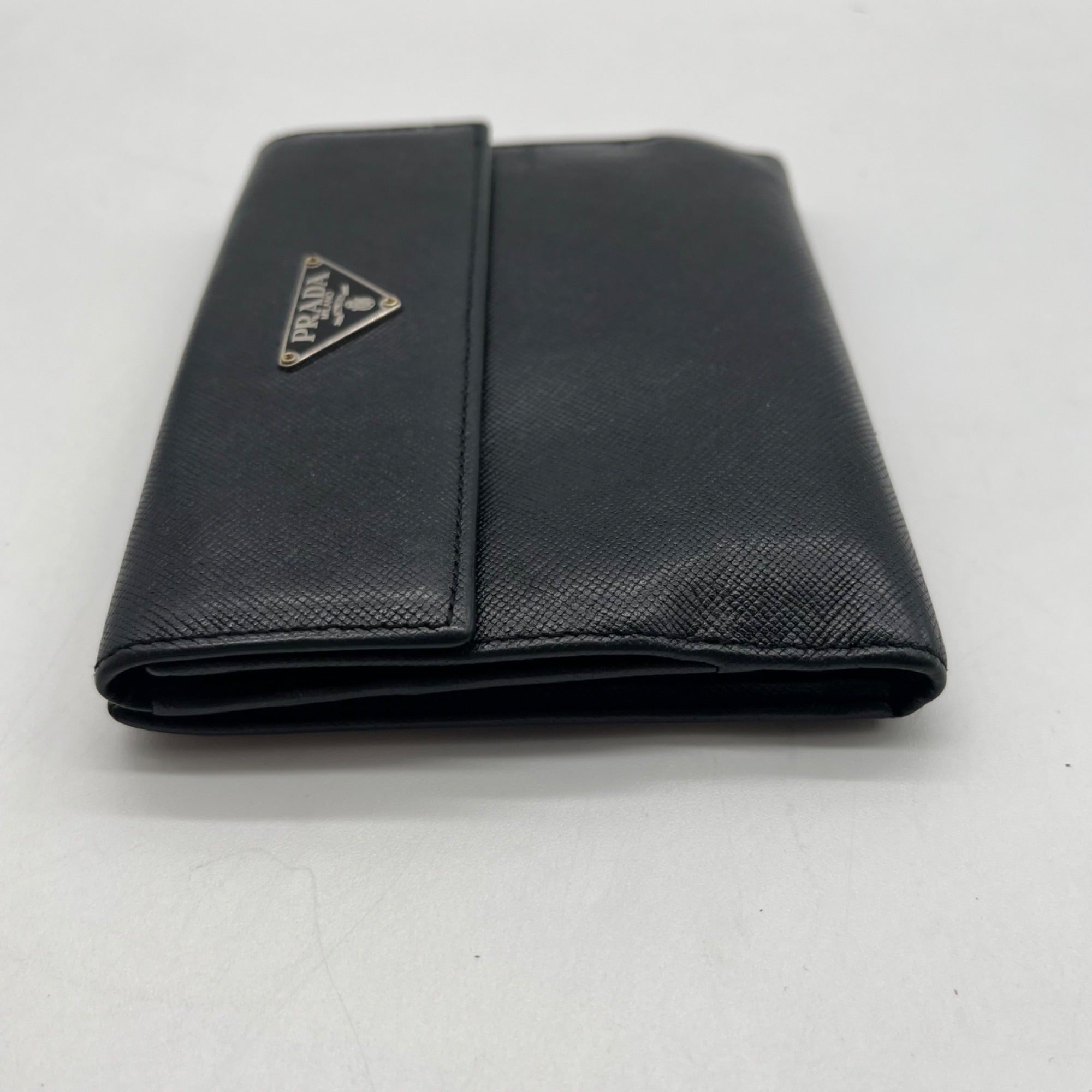 Prada Saffiano Black Leather Flap Wallet