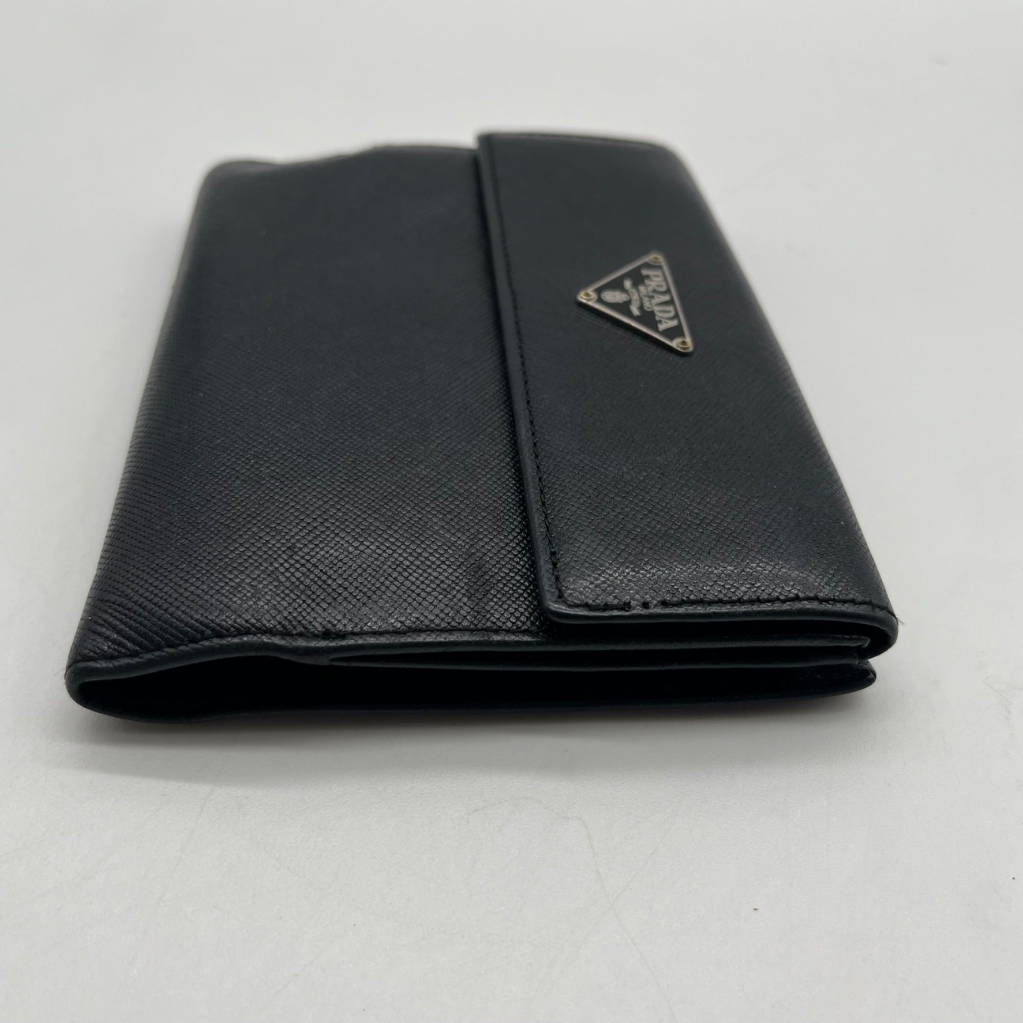 Prada Saffiano Black Leather Flap Wallet