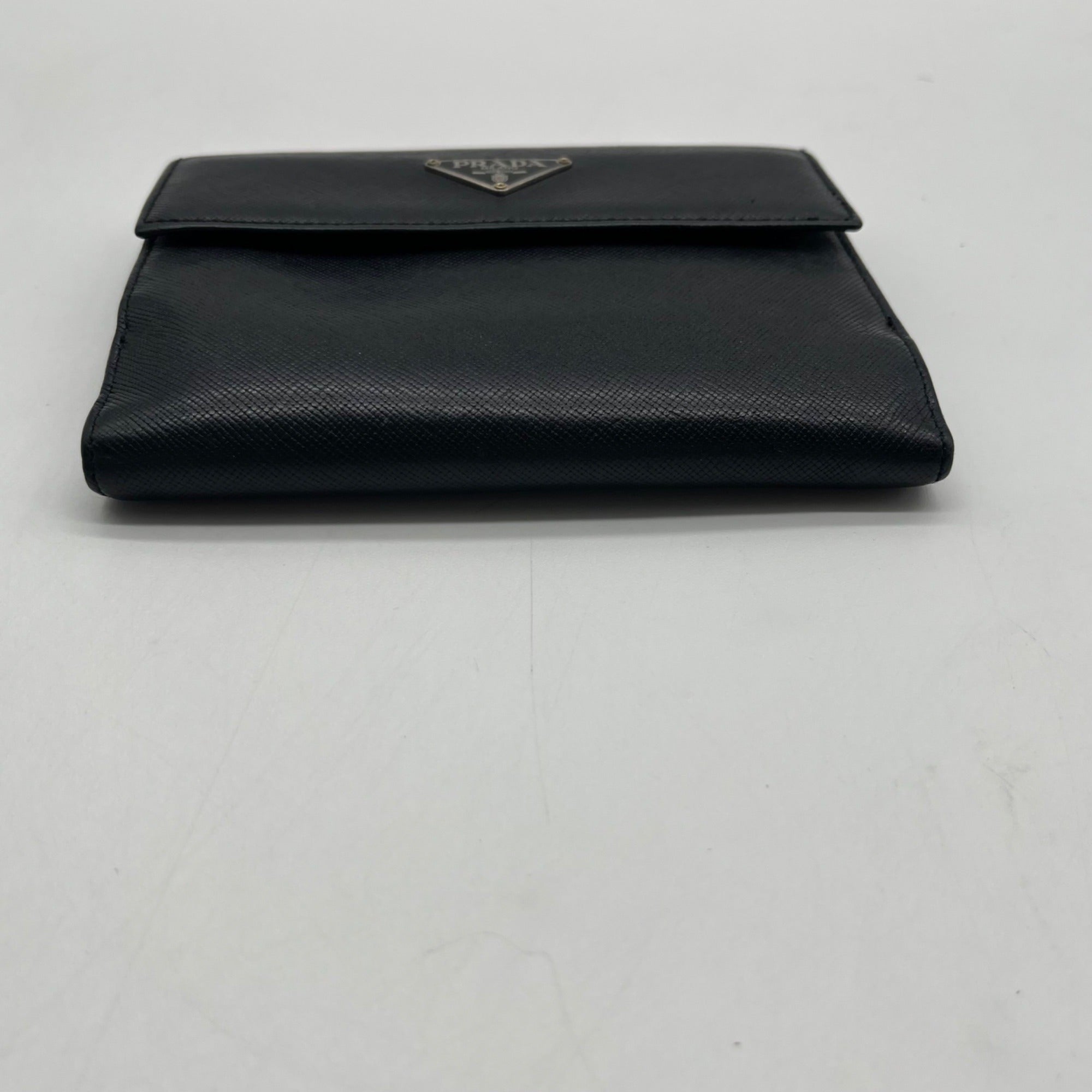 Prada Saffiano Black Leather Flap Wallet