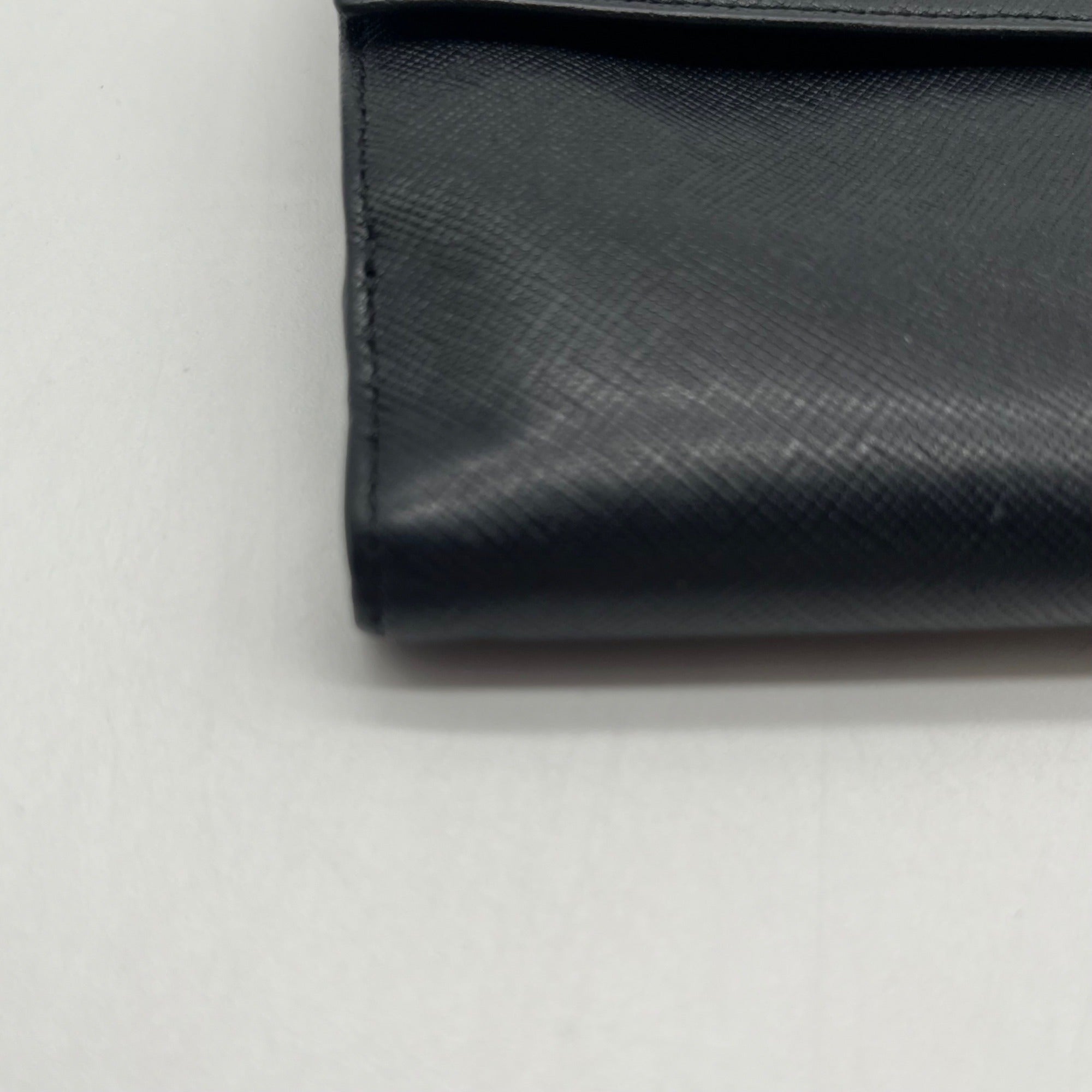 Prada Saffiano Black Leather Flap Wallet