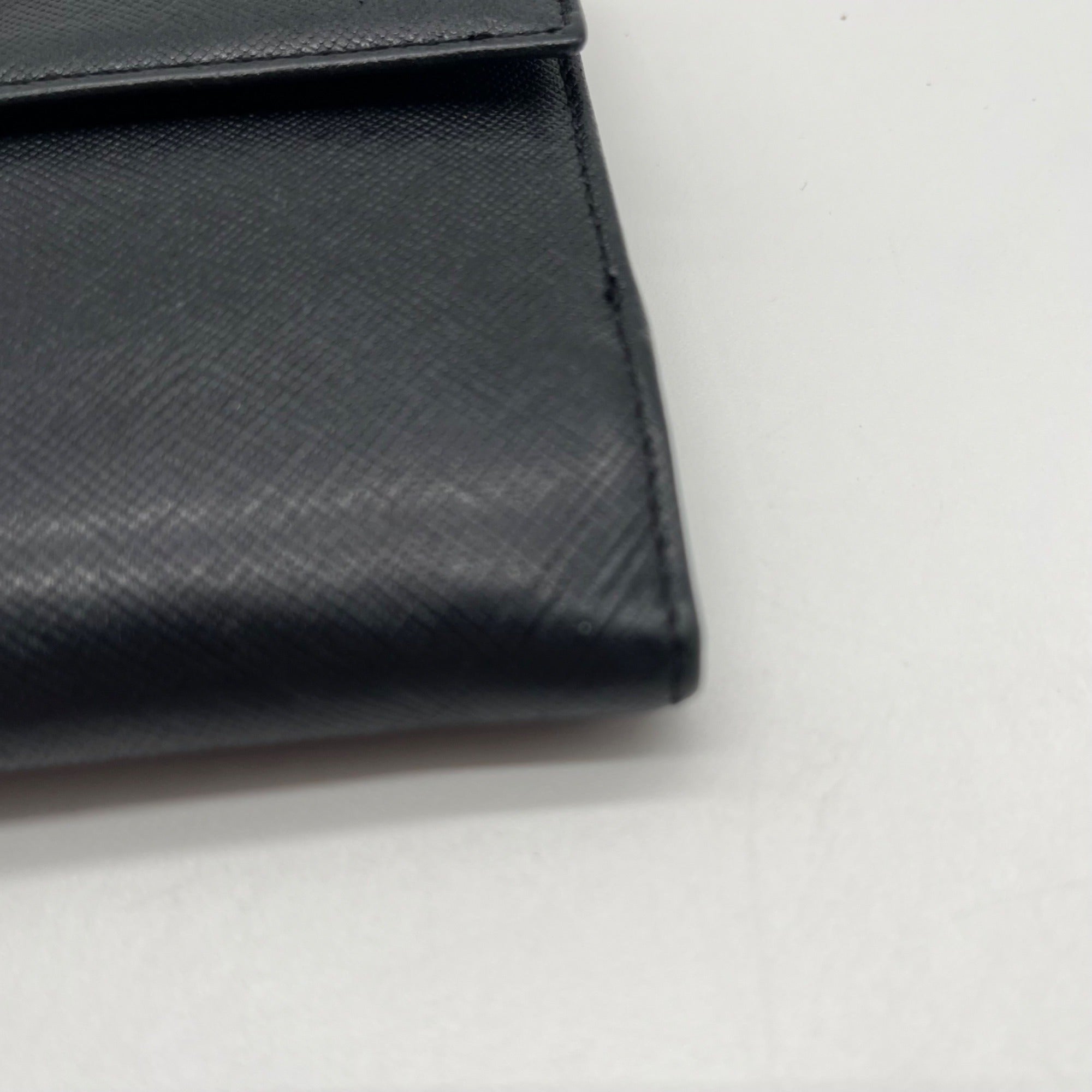 Prada Saffiano Black Leather Flap Wallet