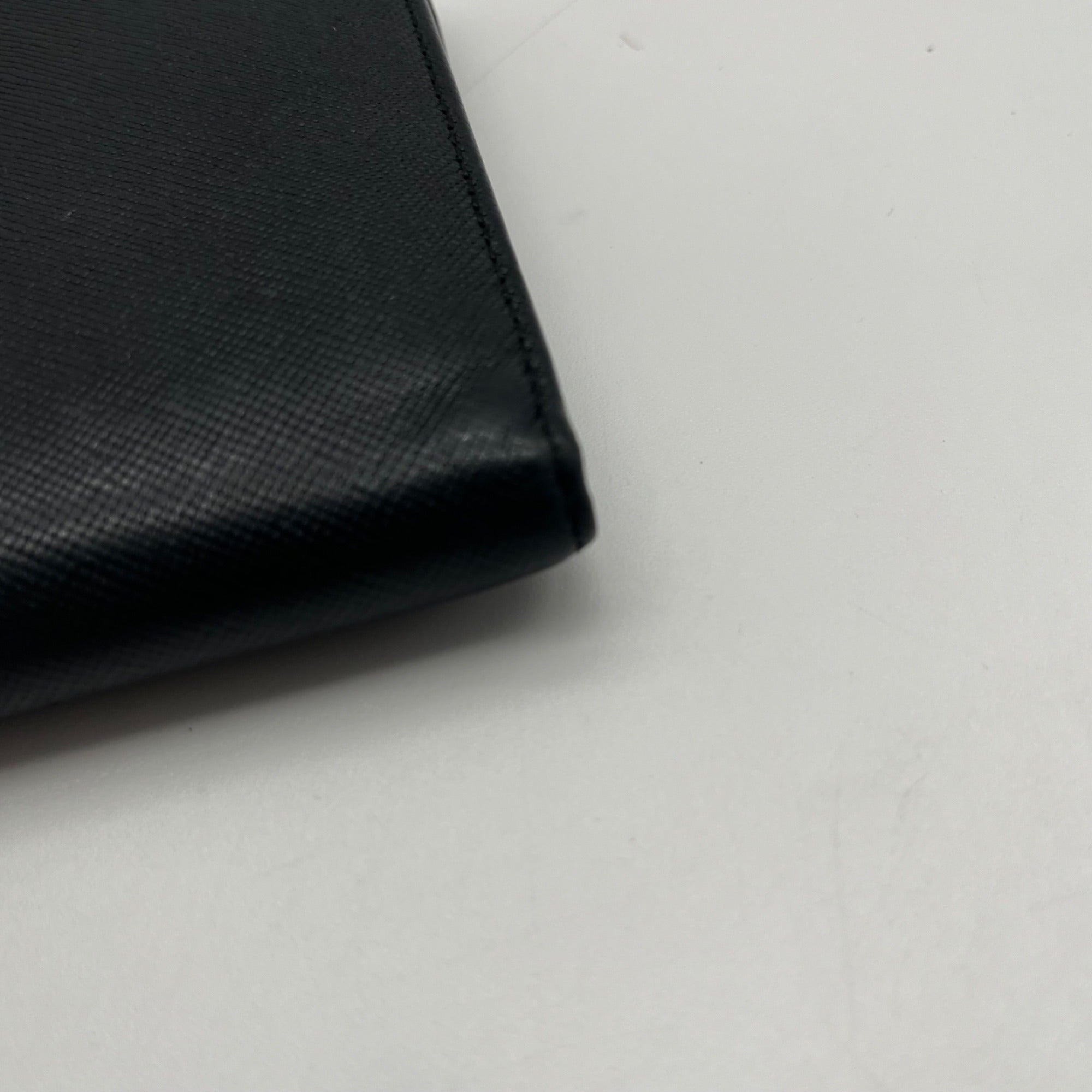 Prada Saffiano Black Leather Flap Wallet