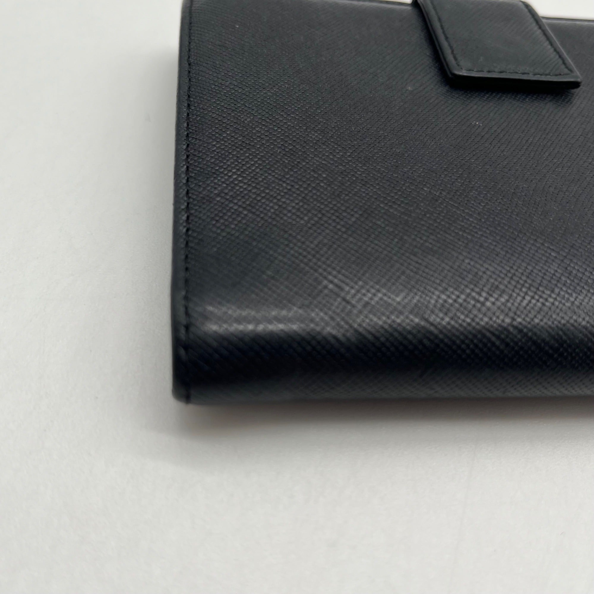 Prada Saffiano Black Leather Flap Wallet