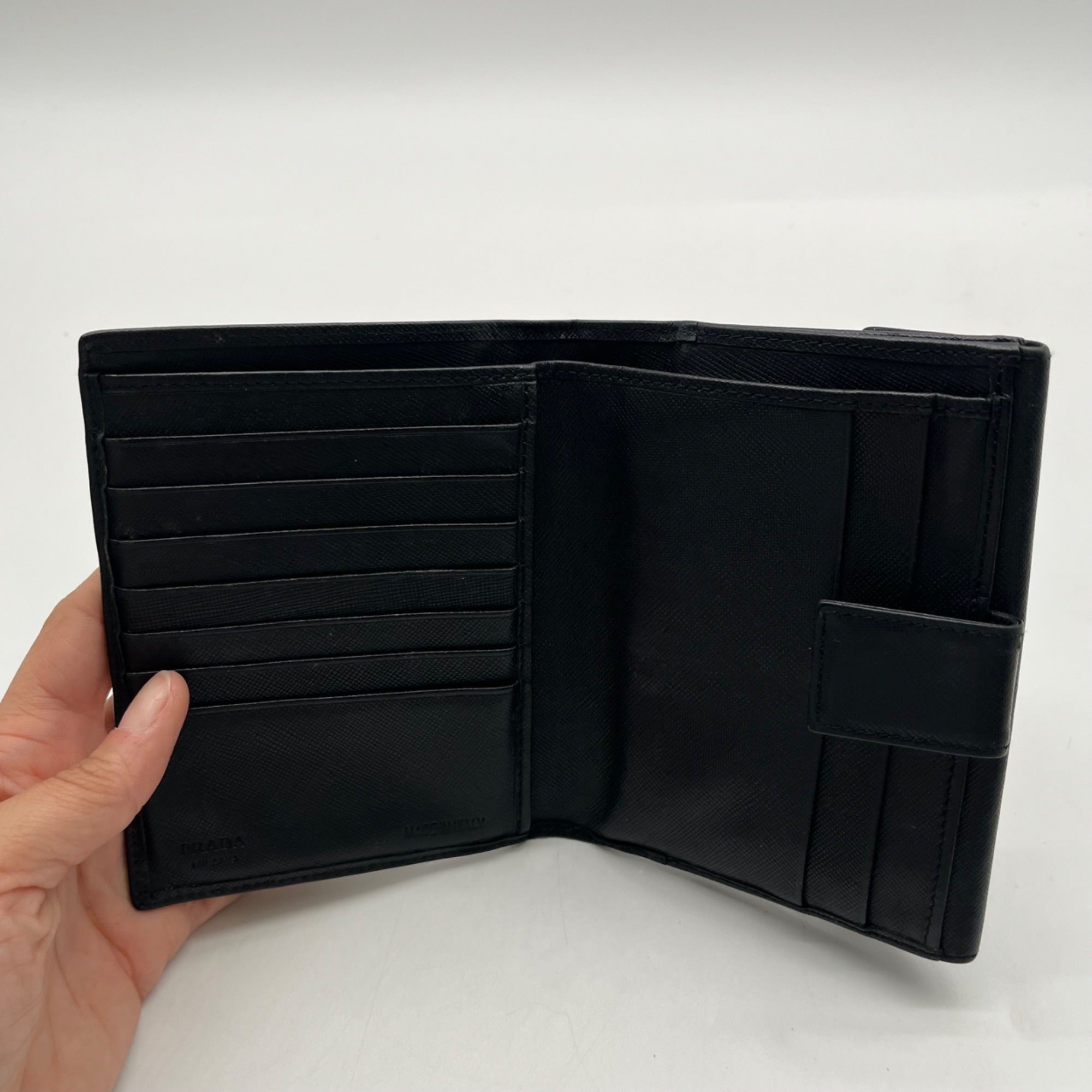 Prada Saffiano Black Leather Flap Wallet