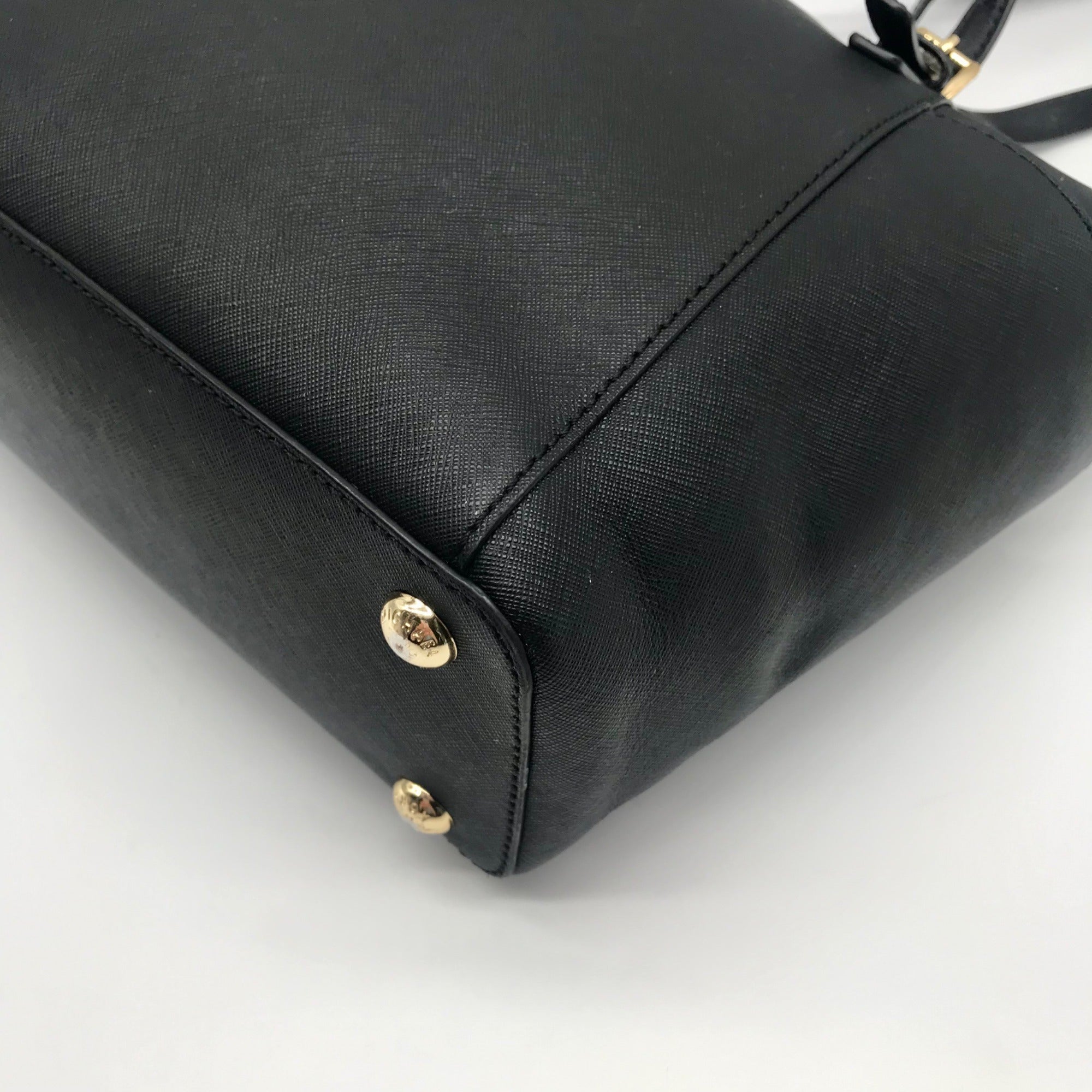 Michael Kors Black Saffiano Leather Charlotte Top-Zip Tote Bag